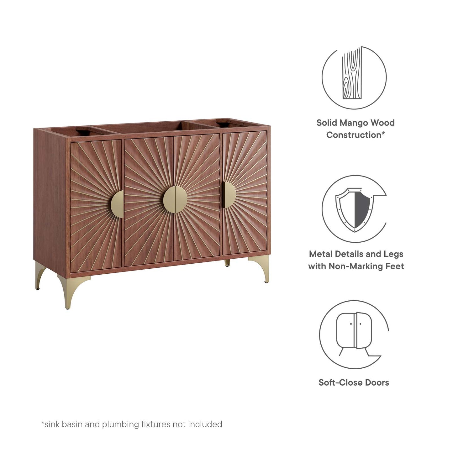 Daylight 48" Single Sink Compatible (Not Included) Bathroom Vanity Cabinet Walnut