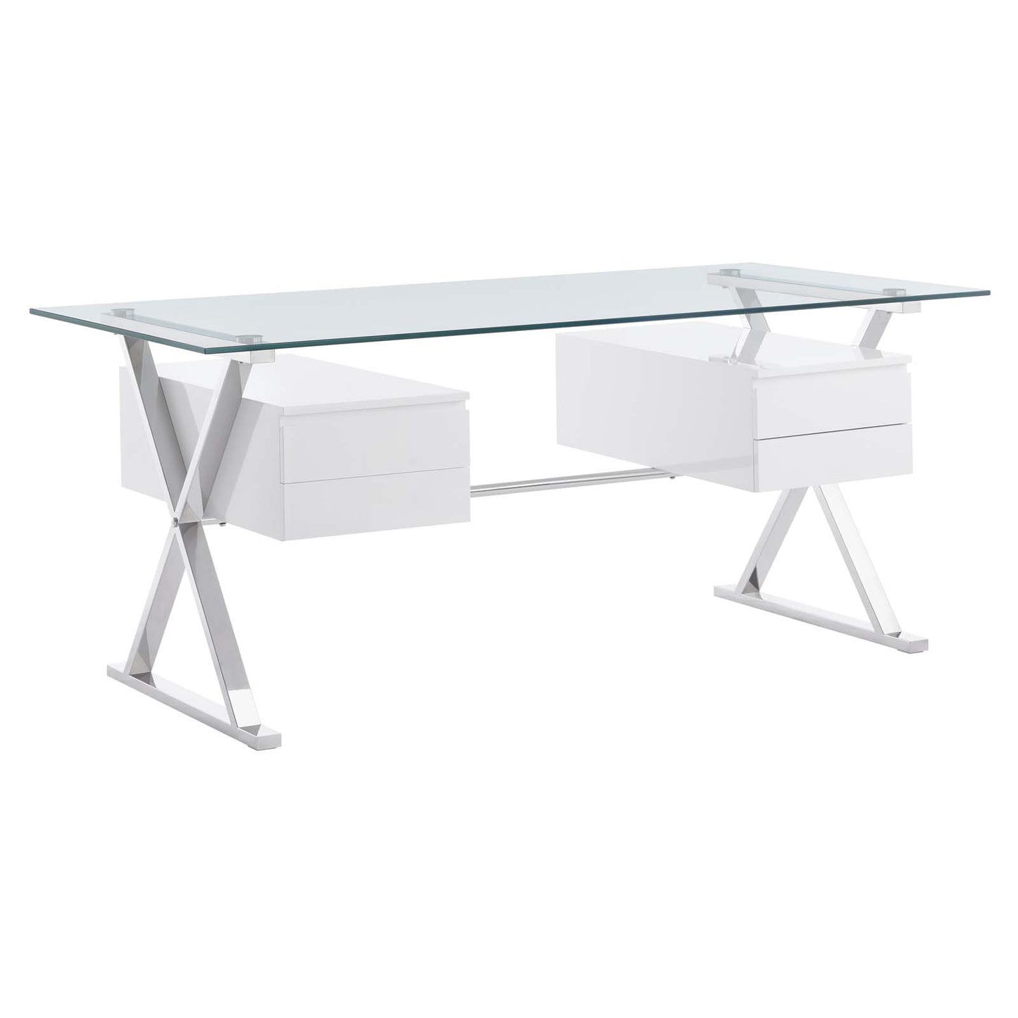 Sector 71" Glass Top Glass Office Desk White EEI-6226-WHI