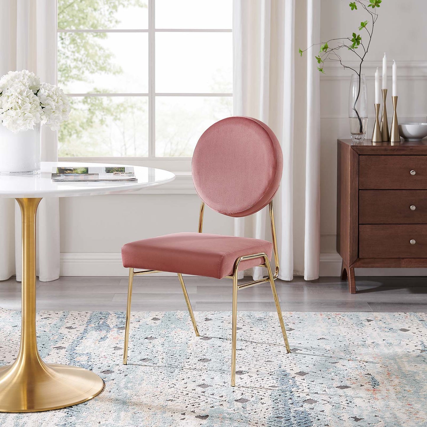 Craft Performance Velvet Dining Side Chair Gold Dusty Rose EEI-6252-GLD-DUS