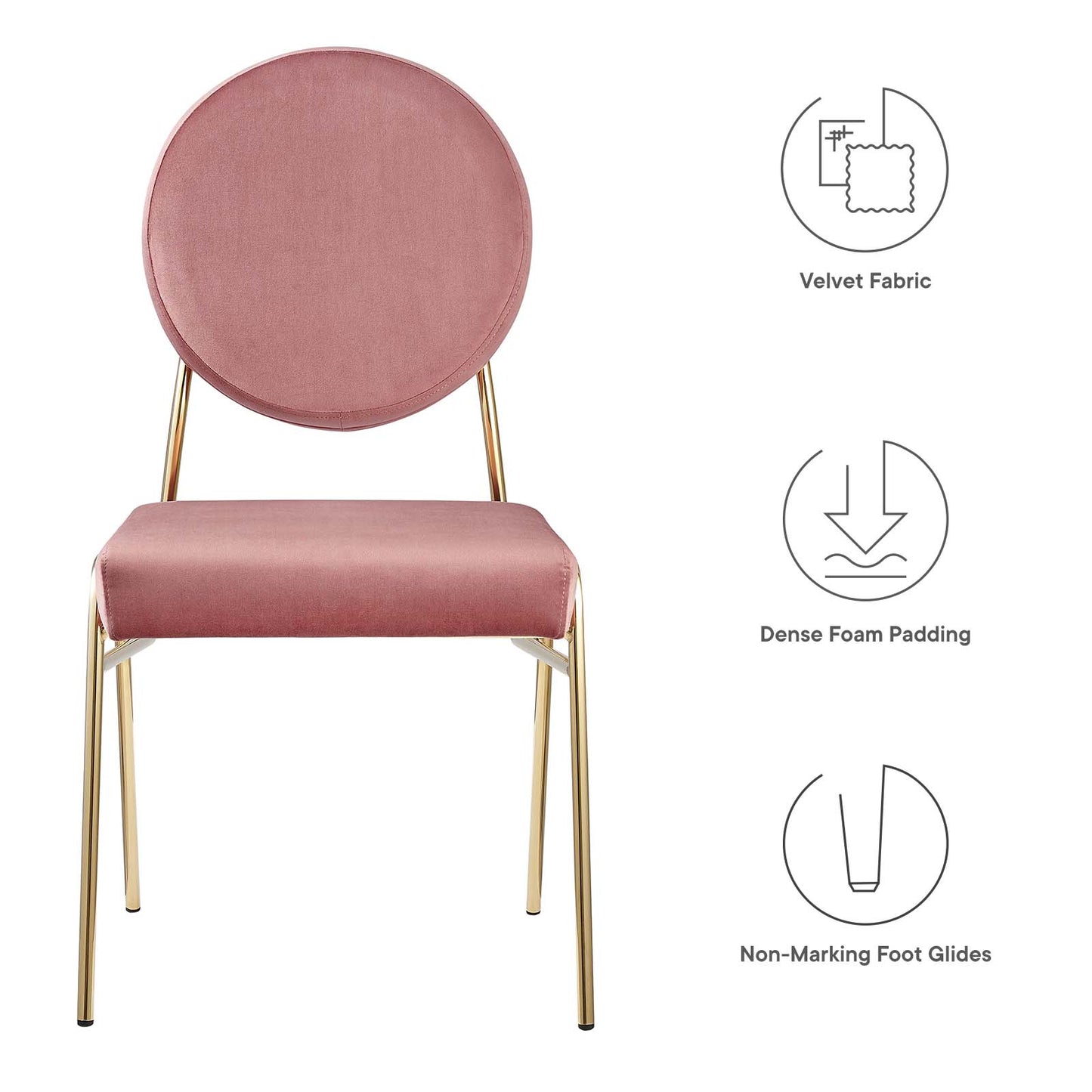 Craft Performance Velvet Dining Side Chair Gold Dusty Rose EEI-6252-GLD-DUS