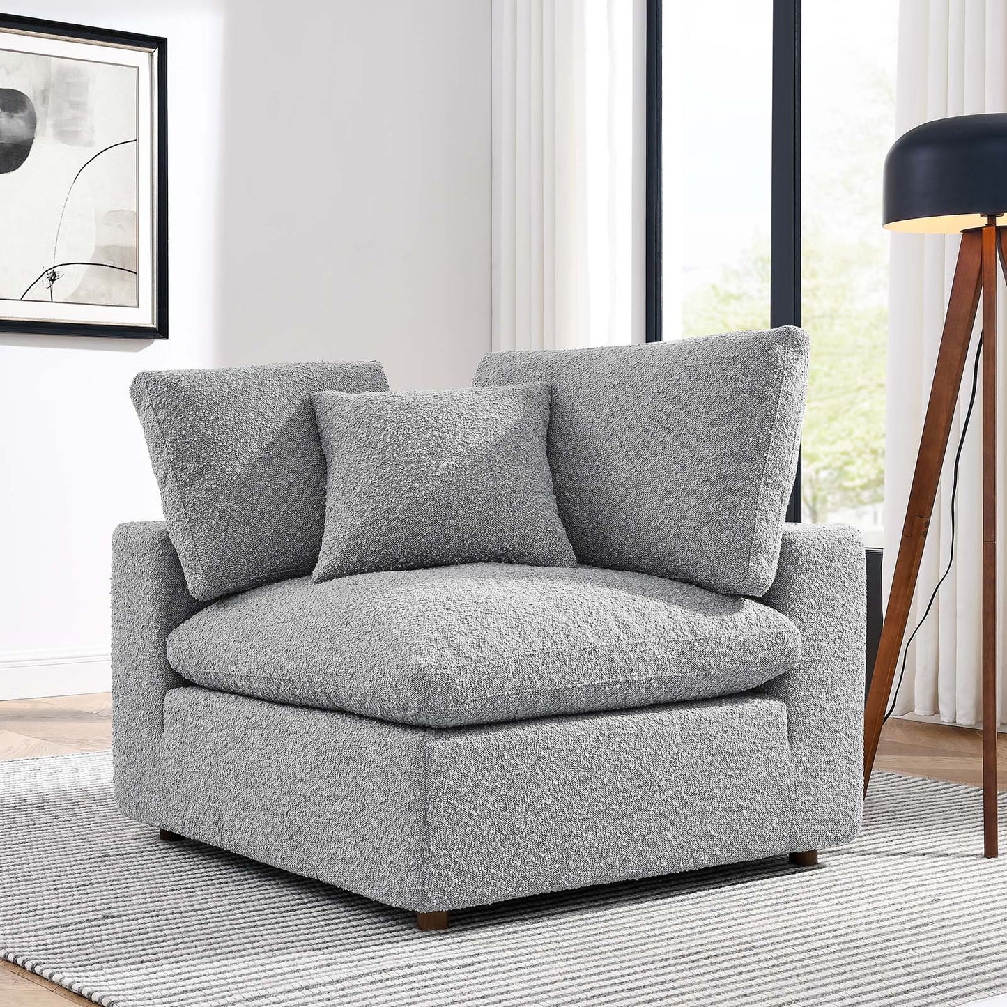 Commix Down Filled Overstuffed Boucle Fabric Corner Chair Light Gray EEI-6259-LGR