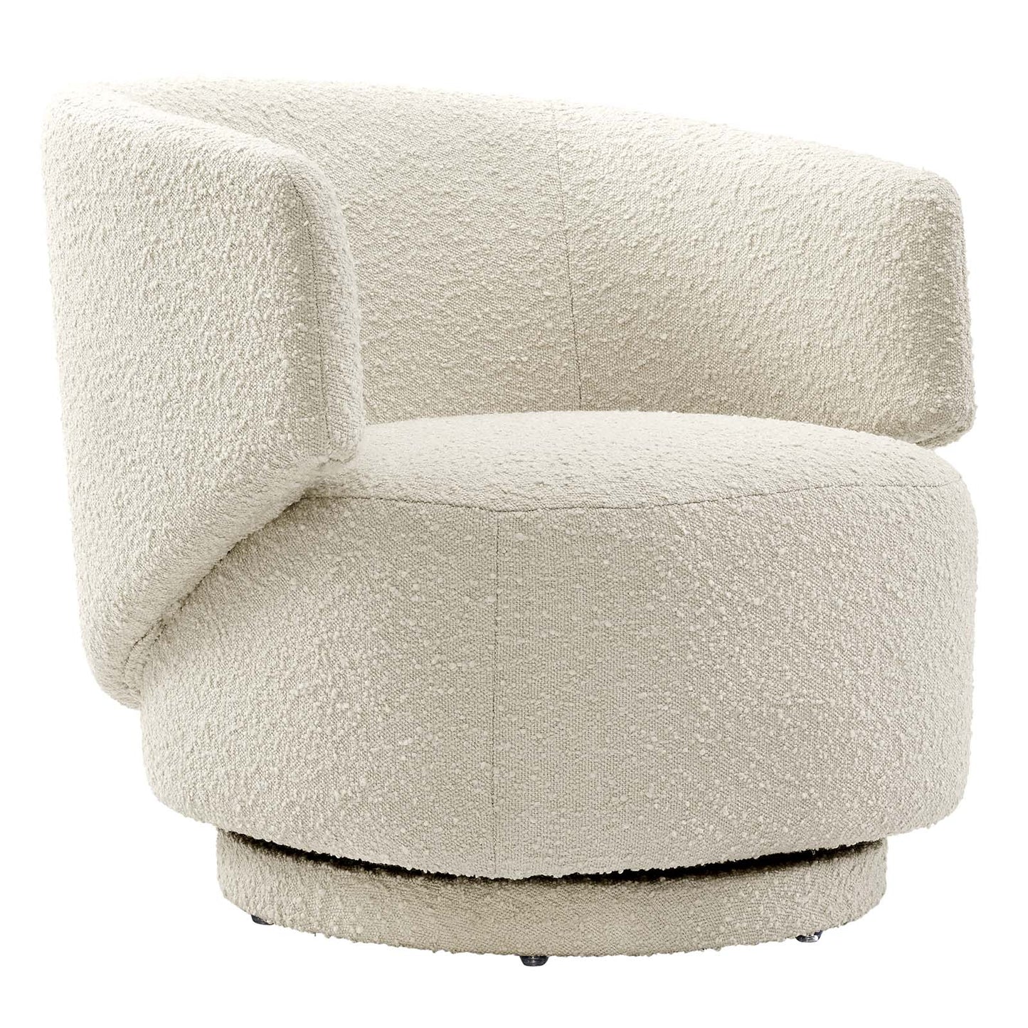 Celestia Boucle Fabric Fabric and Wood Swivel Chair Ivory EEI-6357-IVO