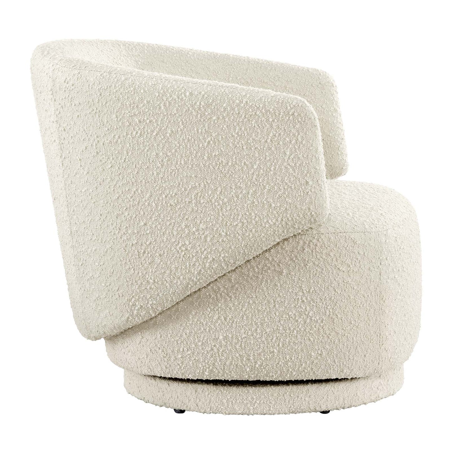 Celestia Boucle Fabric Fabric and Wood Swivel Chair Ivory EEI-6357-IVO