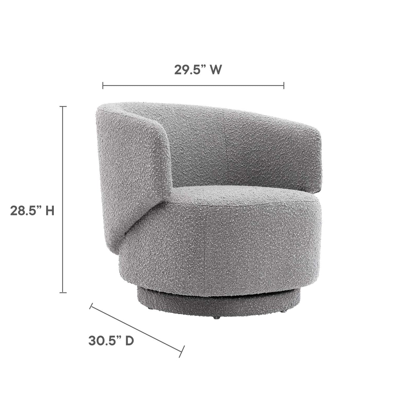 Celestia Boucle Fabric Fabric and Wood Swivel Chair Light Gray EEI-6357-LGR