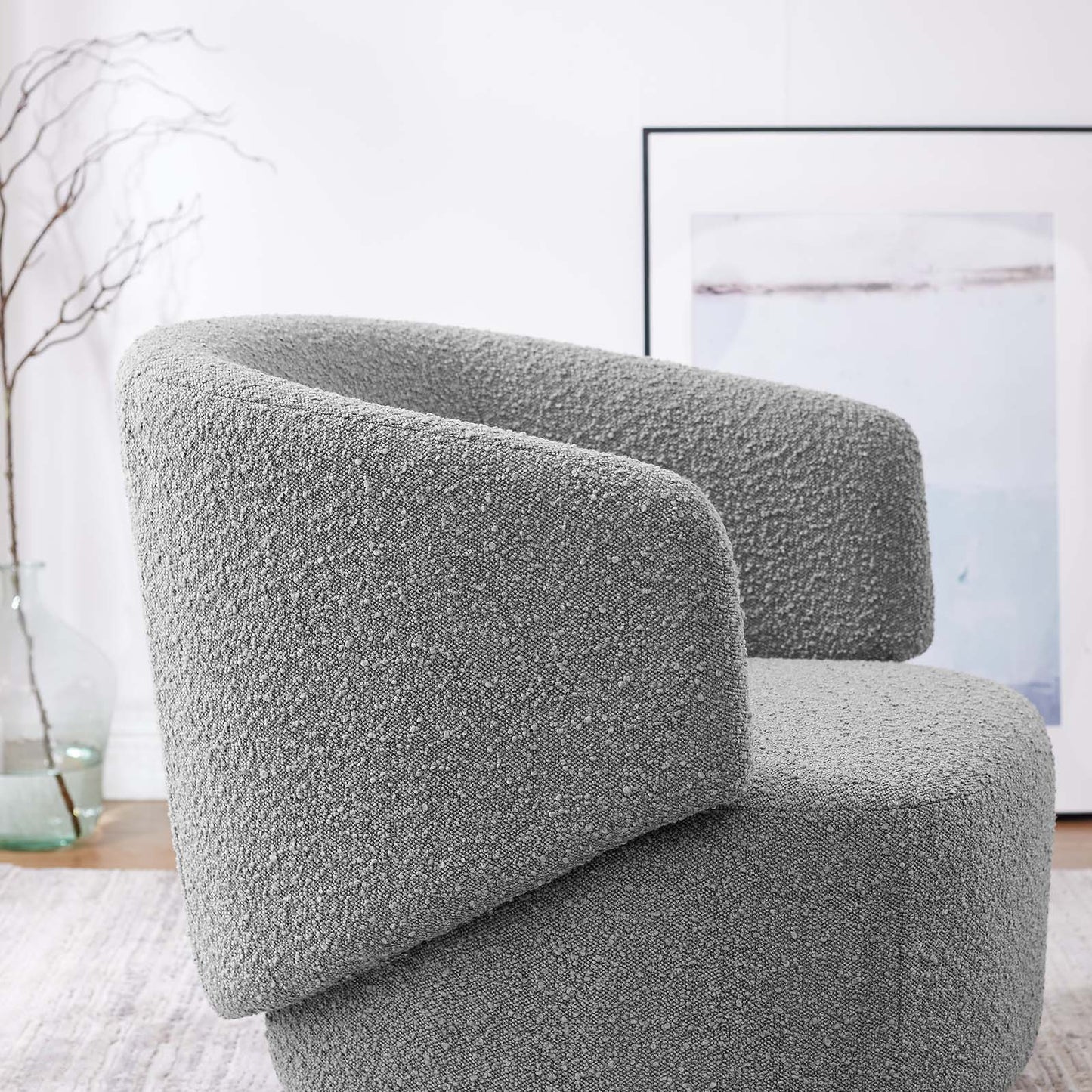 Celestia Boucle Fabric Fabric and Wood Swivel Chair Light Gray EEI-6357-LGR