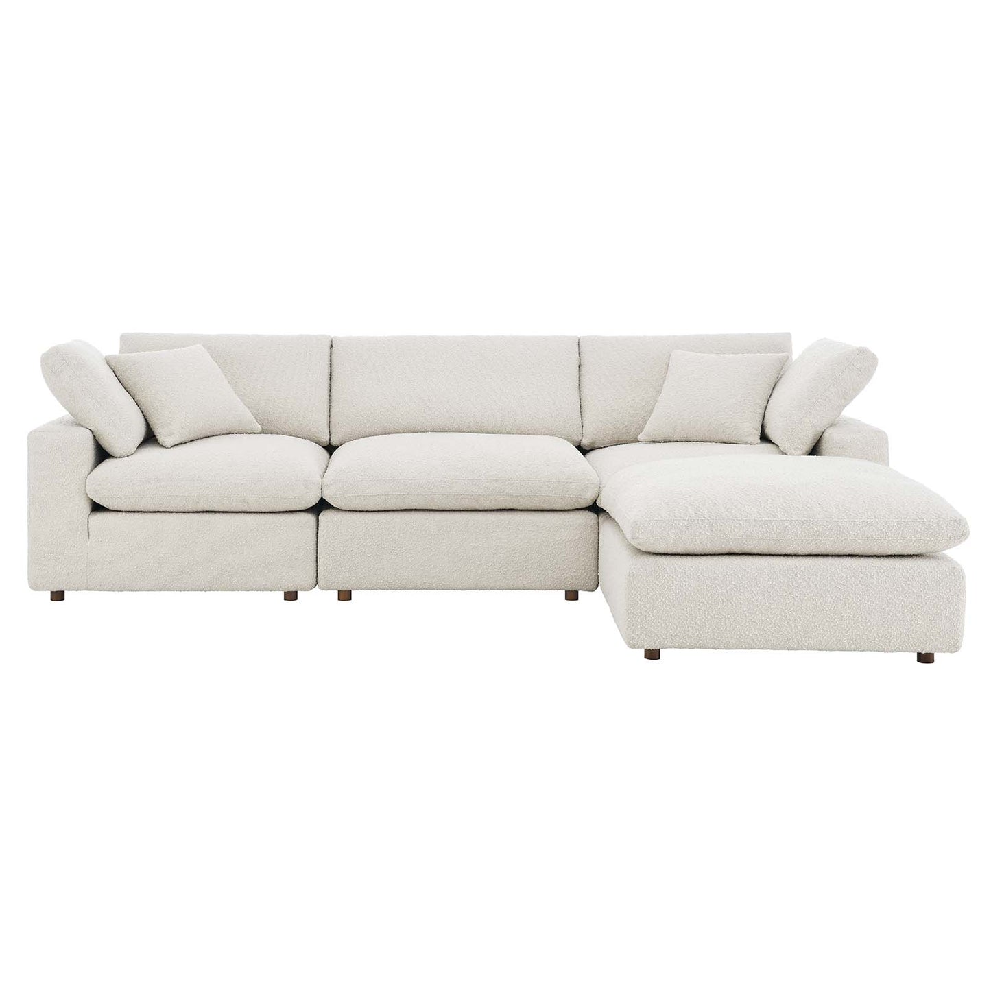 Commix Down Filled Overstuffed Boucle Fabric 4-Piece Sectional Sofa Ivory EEI-6363-IVO