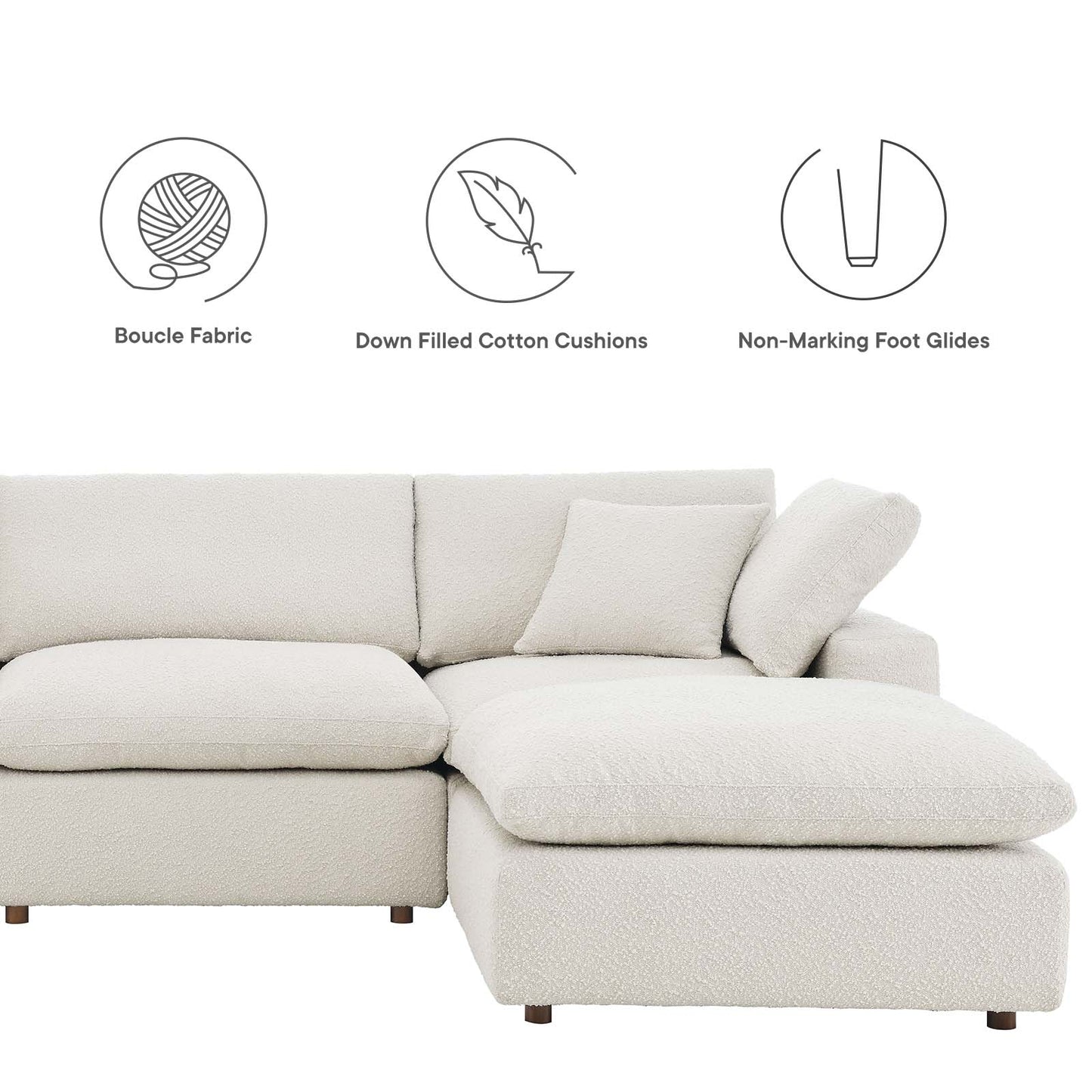 Commix Down Filled Overstuffed Boucle Fabric 4-Piece Sectional Sofa Ivory EEI-6363-IVO