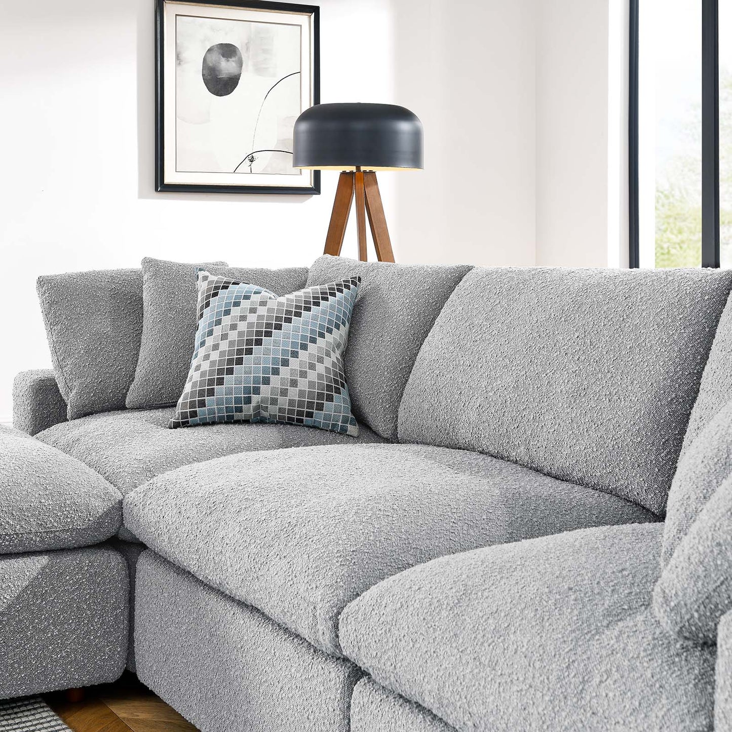 Commix Down Filled Overstuffed Boucle Fabric 4-Piece Sectional Sofa Light Gray EEI-6363-LGR