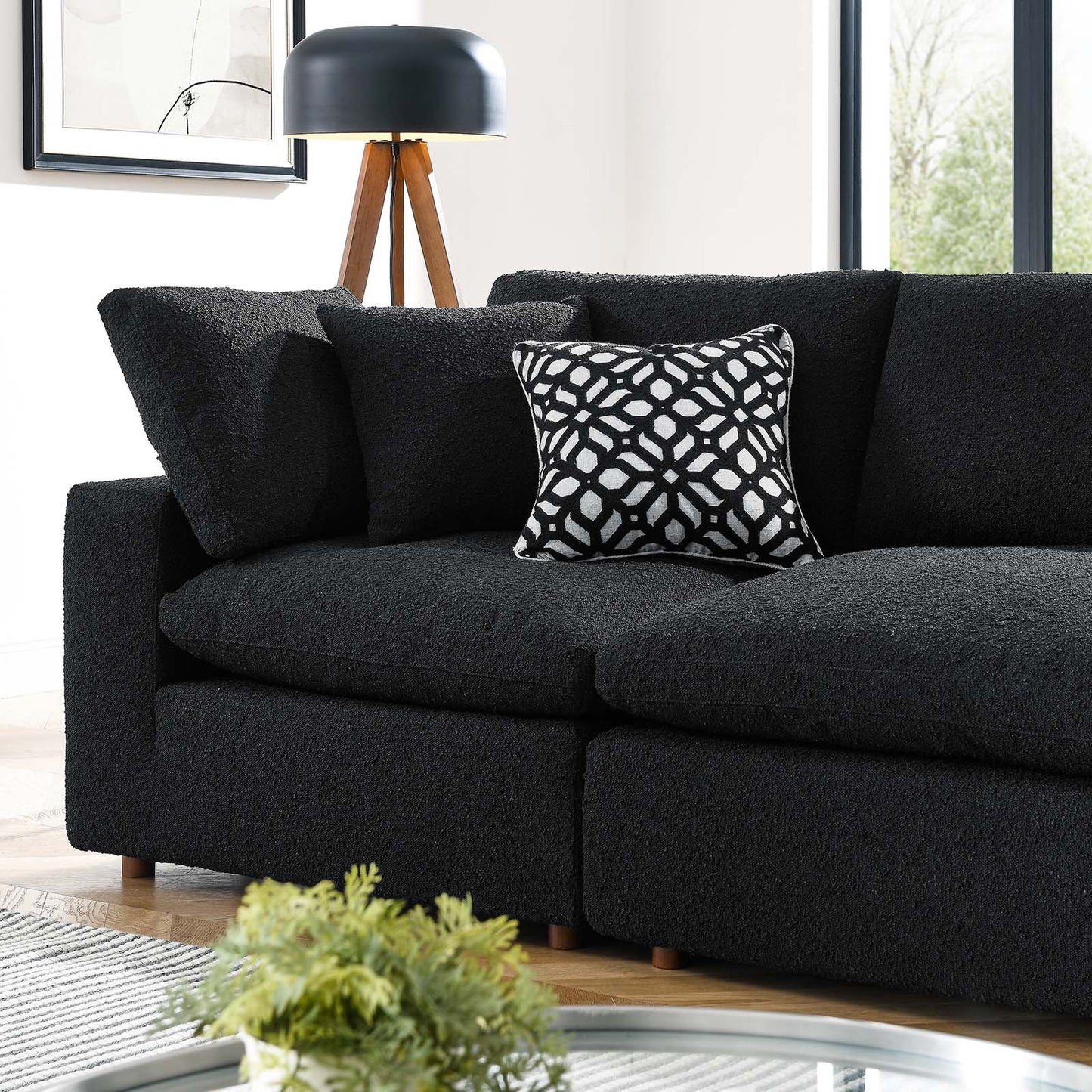 Commix Down Filled Overstuffed Boucle Fabric 4-Seater Sofa Black EEI-6364-BLK