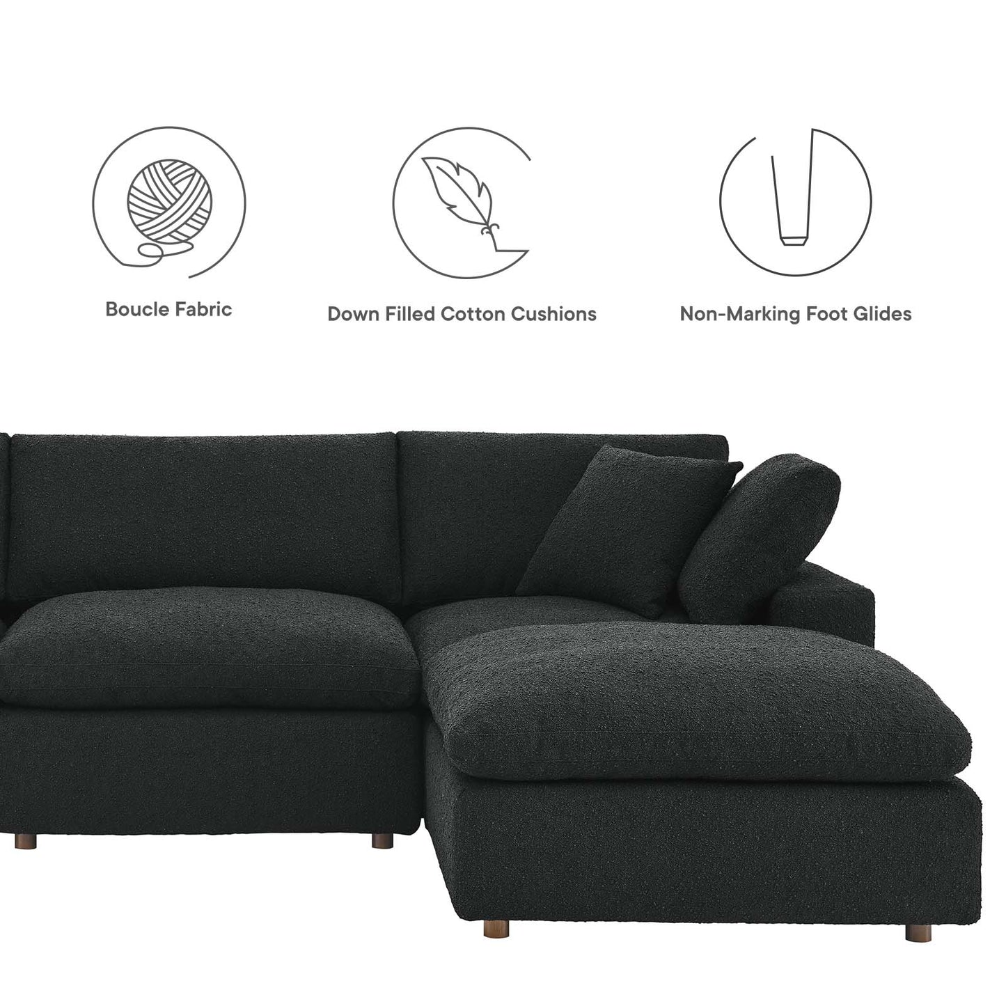 Commix Down Filled Overstuffed Boucle Fabric 5-Piece Sectional Sofa Black EEI-6365-BLK