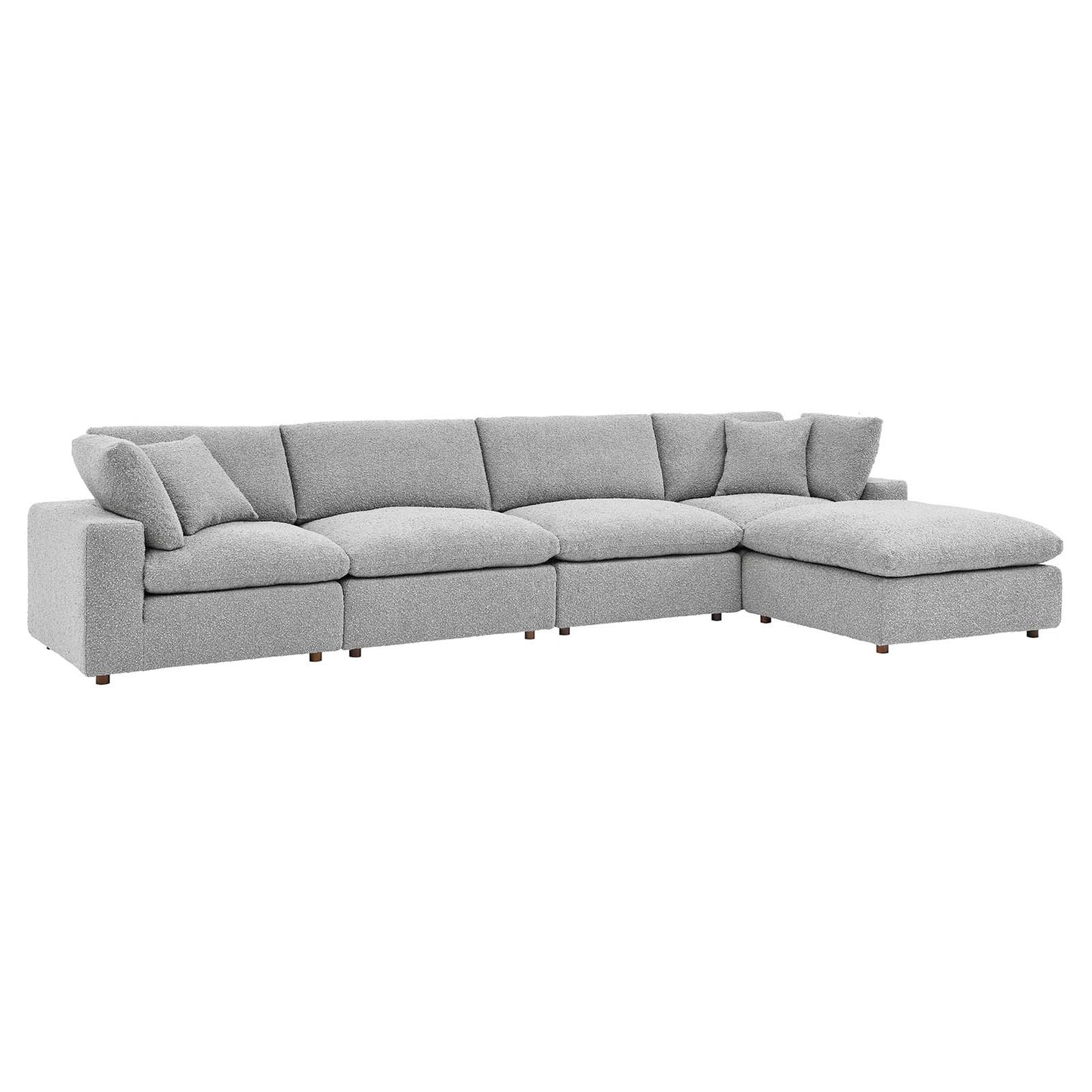 Commix Down Filled Overstuffed Boucle Fabric 5-Piece Sectional Sofa Light Gray EEI-6365-LGR