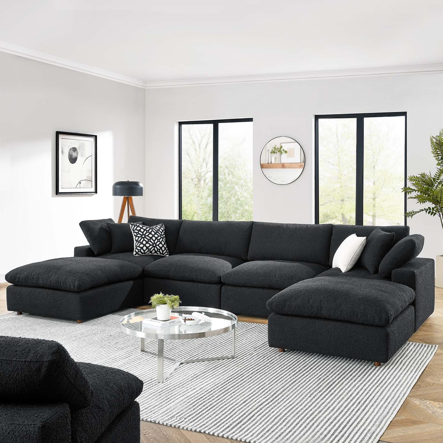 Commix Down Filled Overstuffed Boucle 6-Piece Sectional Sofa Black EEI-6366-BLK