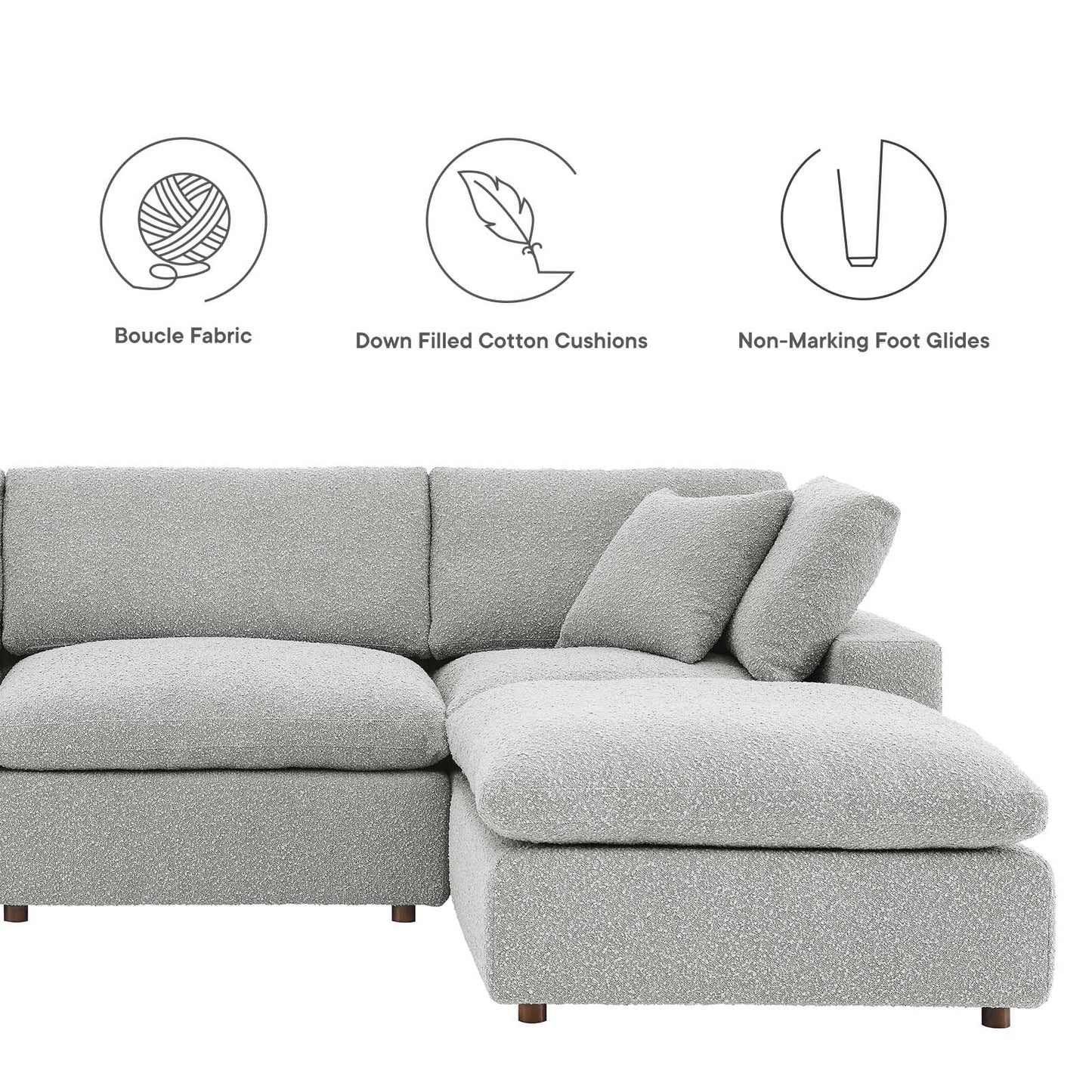 Commix Down Filled Overstuffed Boucle 6-Piece Sectional Sofa Light Gray EEI-6366-LGR