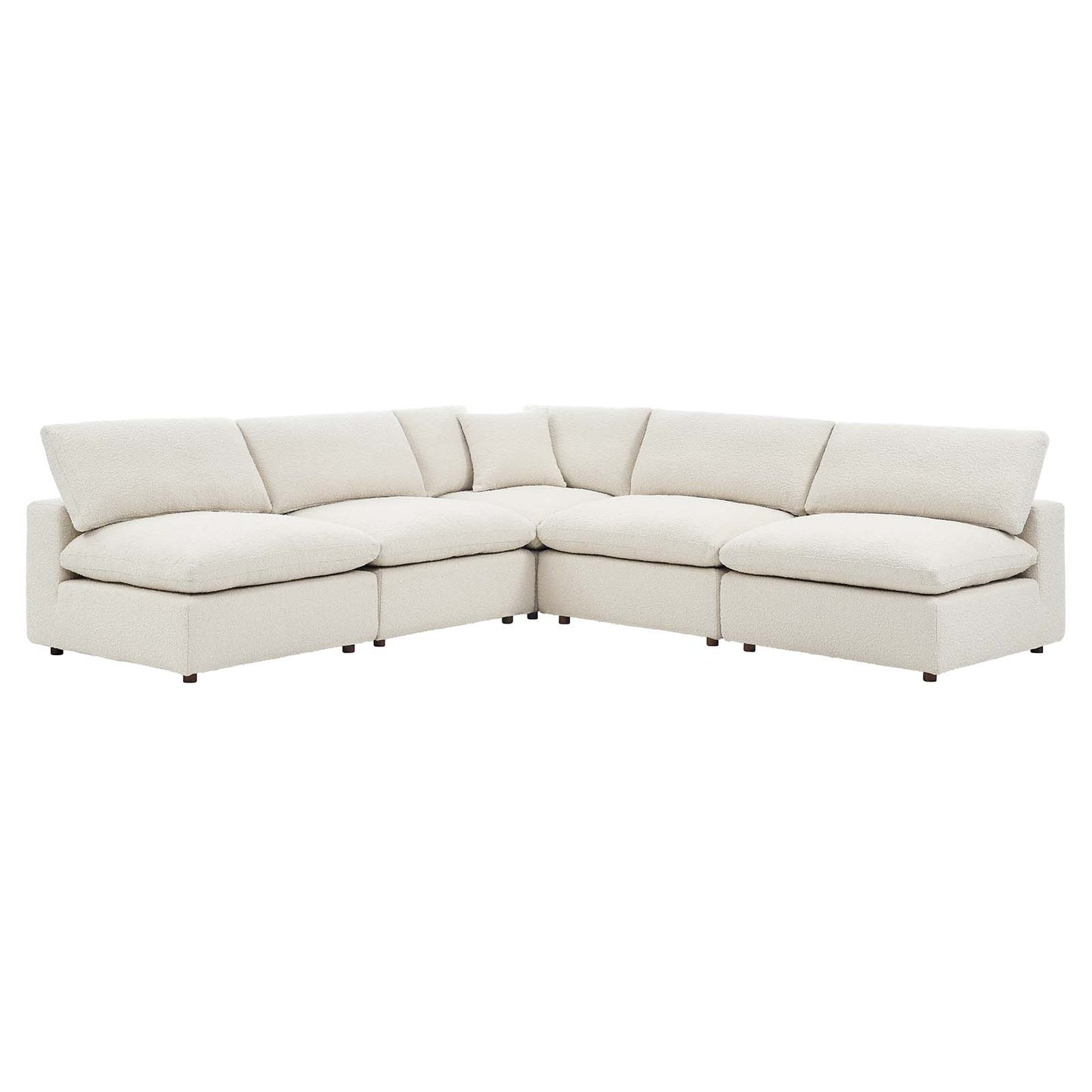 Commix Down Filled Overstuffed Boucle Fabric 5-Piece Sectional Sofa Ivory EEI-6367-IVO