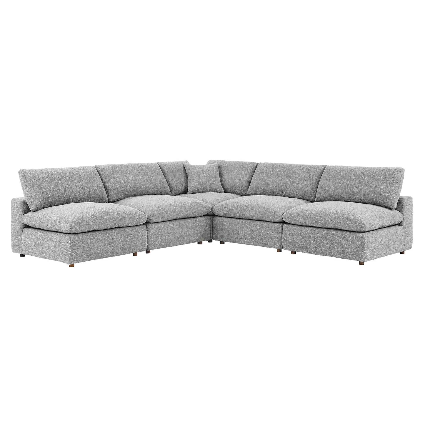 Commix Down Filled Overstuffed Boucle Fabric 5-Piece Sectional Sofa Light Gray EEI-6367-LGR