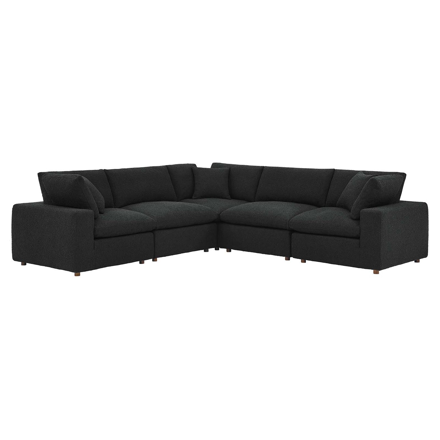 Commix Down Filled Overstuffed Boucle 5-Piece Sectional Sofa Black EEI-6368-BLK