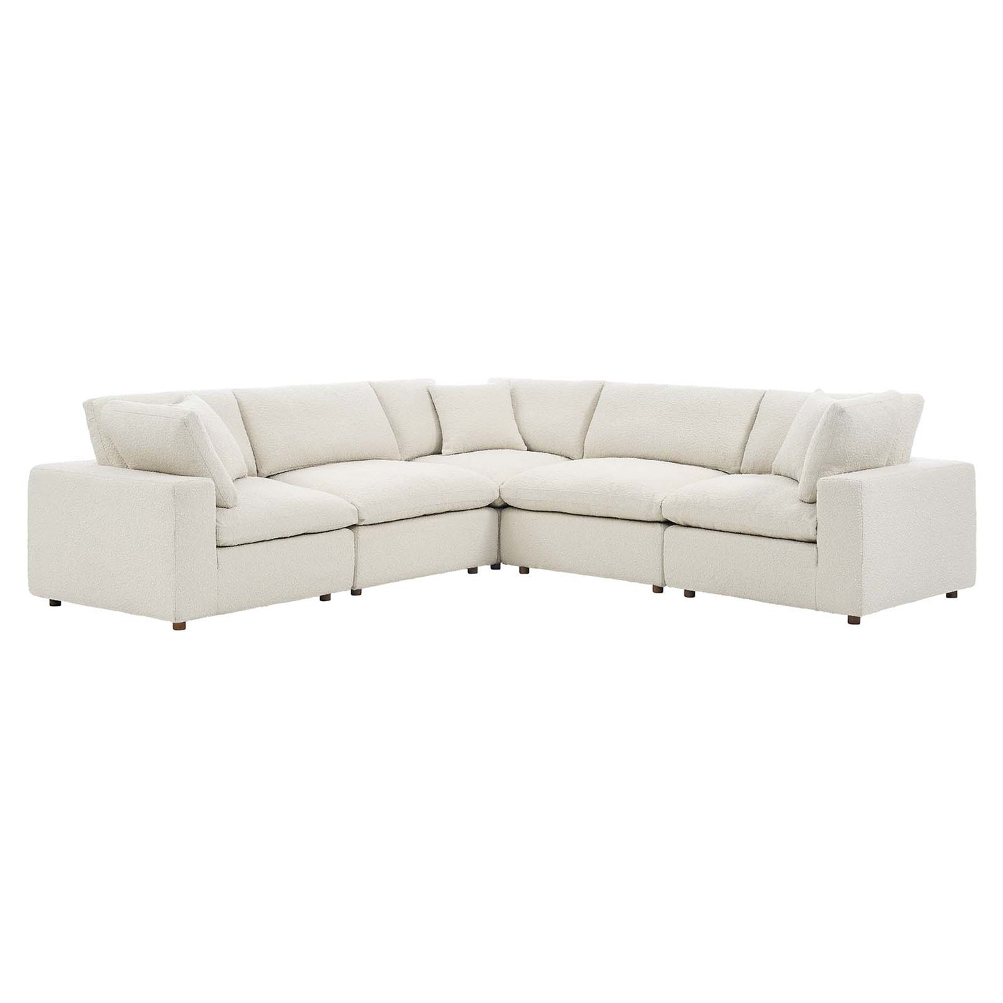 Commix Down Filled Overstuffed Boucle 5-Piece Sectional Sofa Ivory EEI-6368-IVO