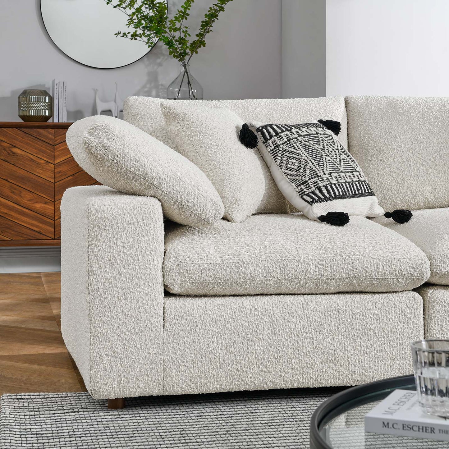 Commix Down Filled Overstuffed Boucle 5-Piece Sectional Sofa Ivory EEI-6368-IVO