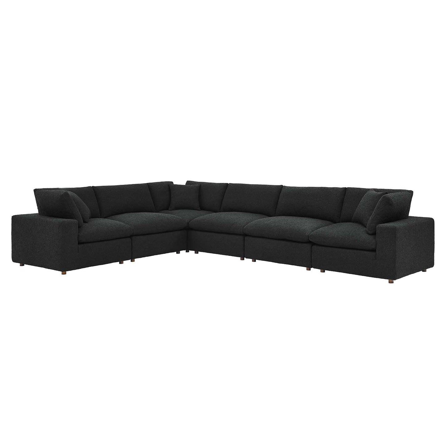 Commix Down Filled Overstuffed Boucle Fabric 6-Piece Sectional Sofa Black EEI-6369-BLK