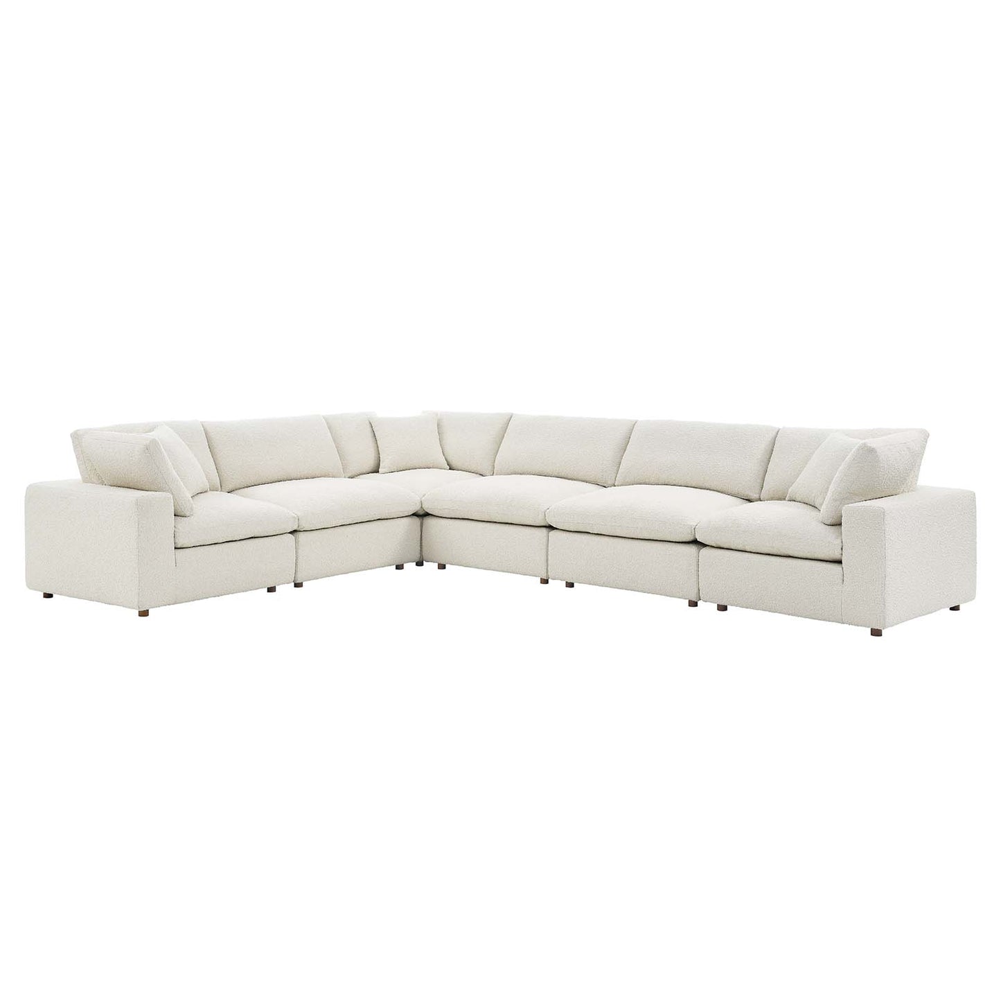 Commix Down Filled Overstuffed Boucle Fabric 6-Piece Sectional Sofa Ivory EEI-6369-IVO