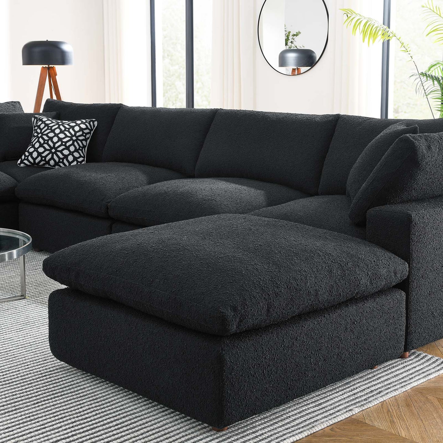 Commix Down Filled Overstuffed Boucle 7-Piece Sectional Sofa Black EEI-6370-BLK