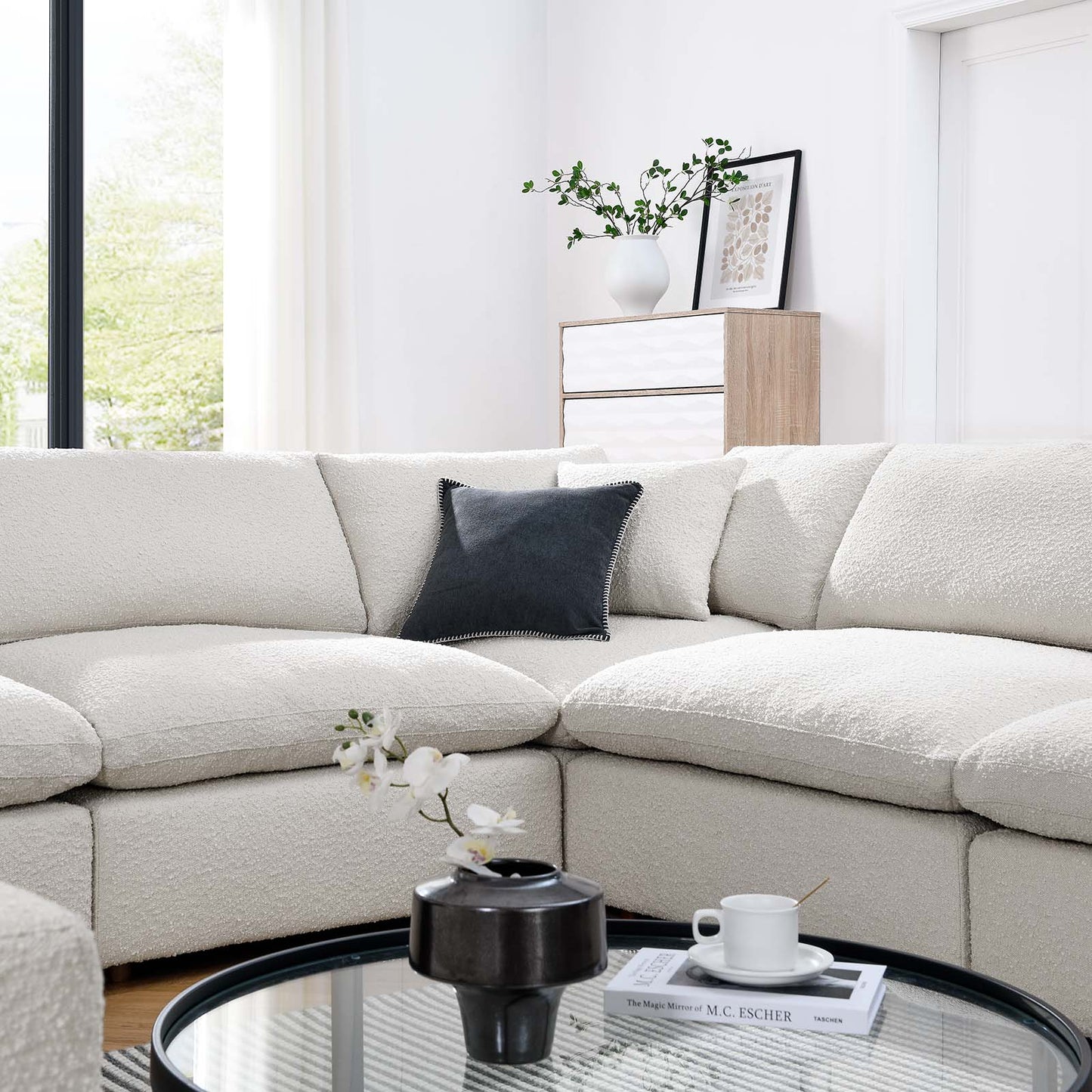 Commix Down Filled Overstuffed Boucle Fabric 8-Piece Sectional Sofa Ivory EEI-6371-IVO
