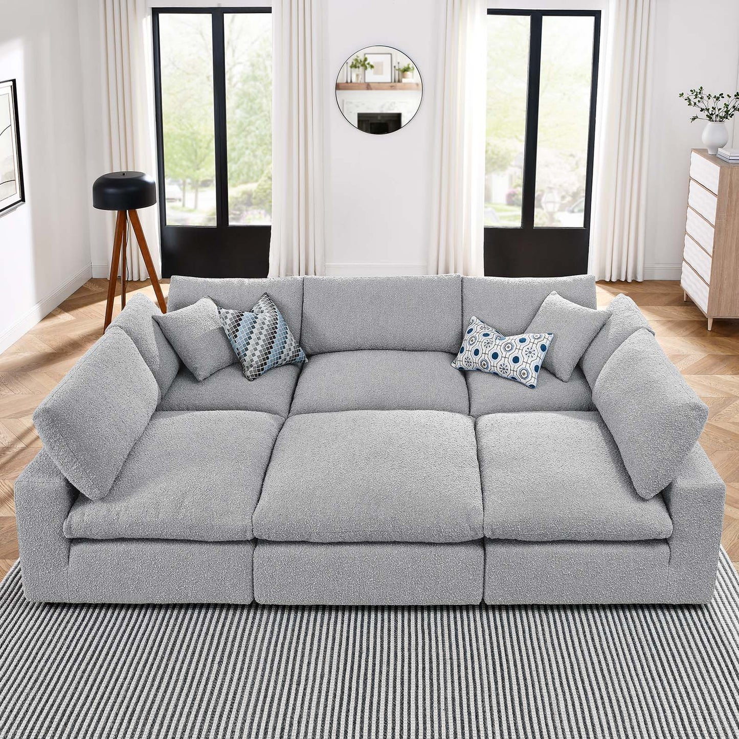 Commix Down Filled Overstuffed Boucle Fabric 6-Piece Sectional Sofa Light Gray EEI-6372-LGR