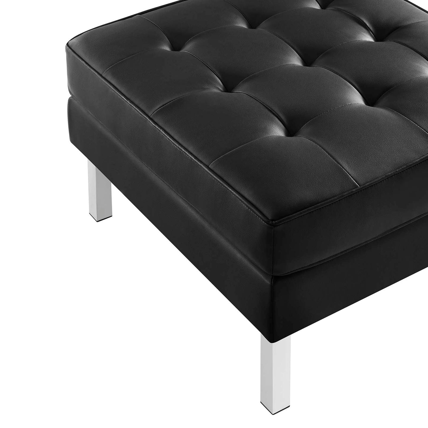 Loft Tufted Vegan Leather Sofa and Ottoman Set Silver Black EEI-6410-SLV-BLK-SET