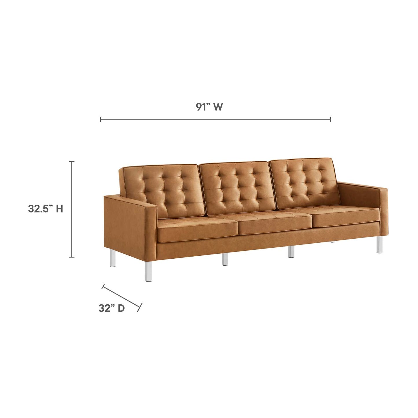 Loft Tufted Vegan Leather Sofa and Ottoman Set Silver Tan EEI-6410-SLV-TAN-SET