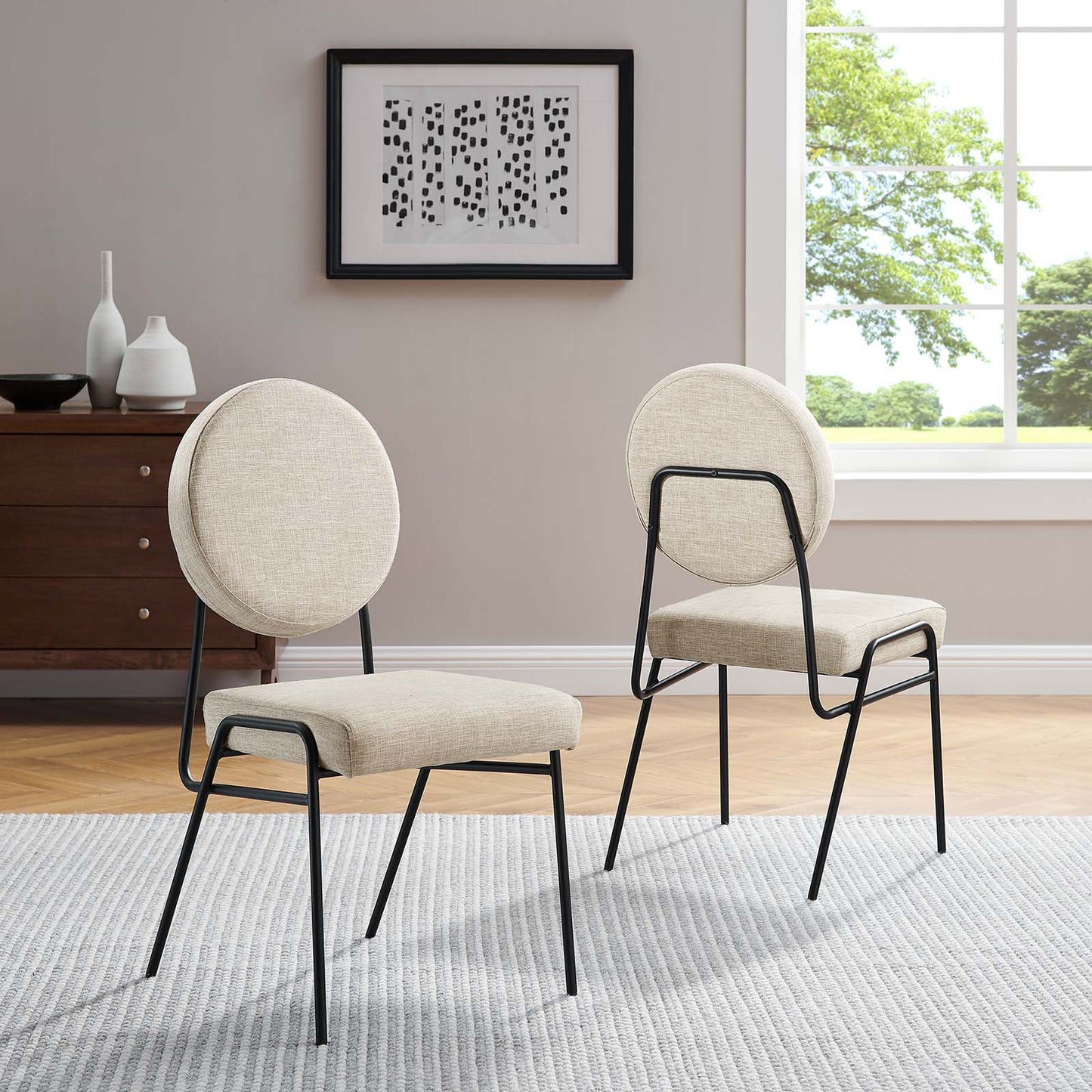 Craft Upholstered Fabric Dining Side Chairs - Set of 2 Black Beige EEI-6582-BLK-BEI
