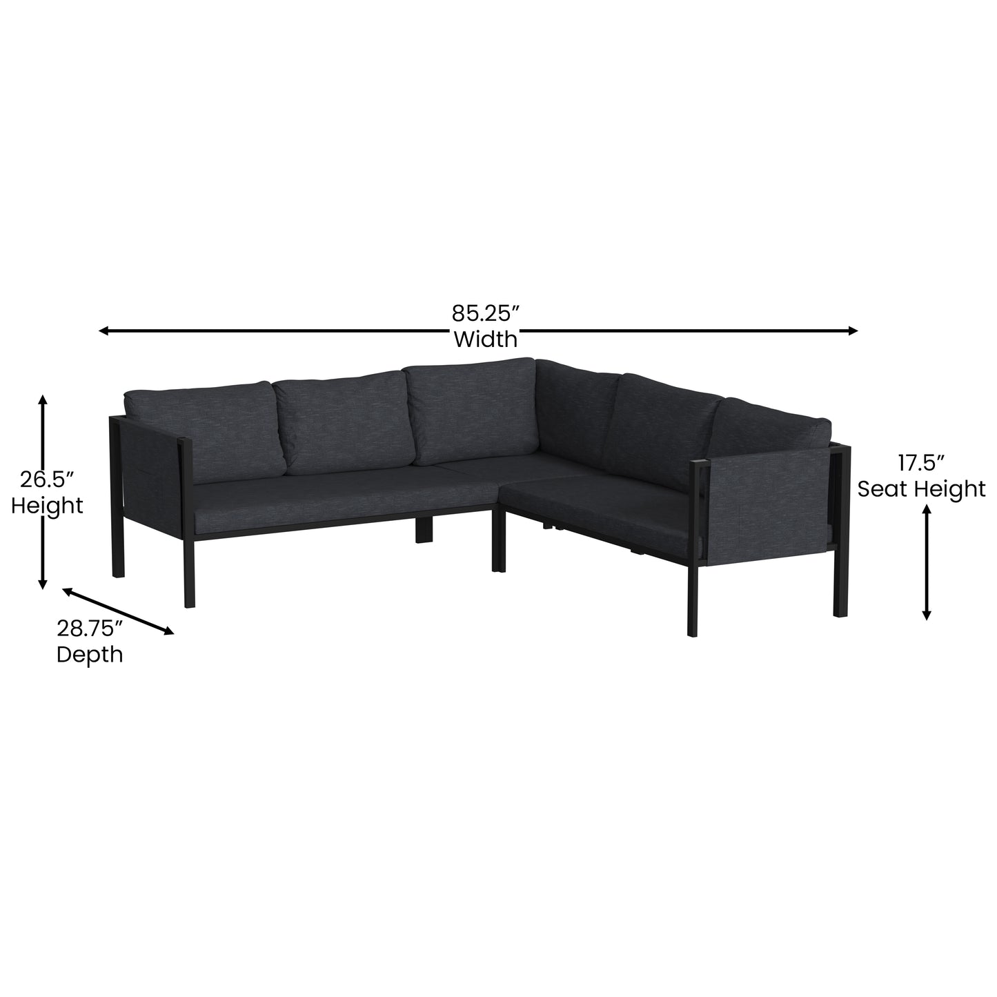 Black Sectional with Cushions GM-201108-SEC-CH-GG