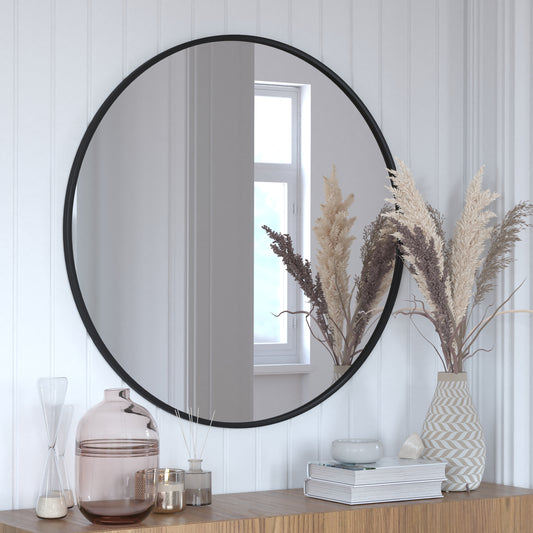 Black 36" Round Wall Mirror HFKHD-6GD-CRE8-091315-GG