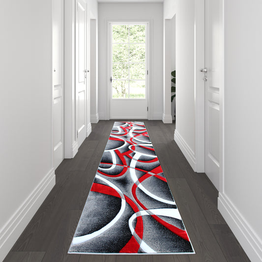3x10 Red Abstract Rug KP-RG951-310-RD-GG