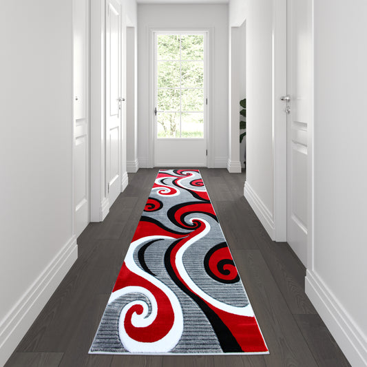 3x10 Red Abstract Rug KP-RG952-310-RD-GG