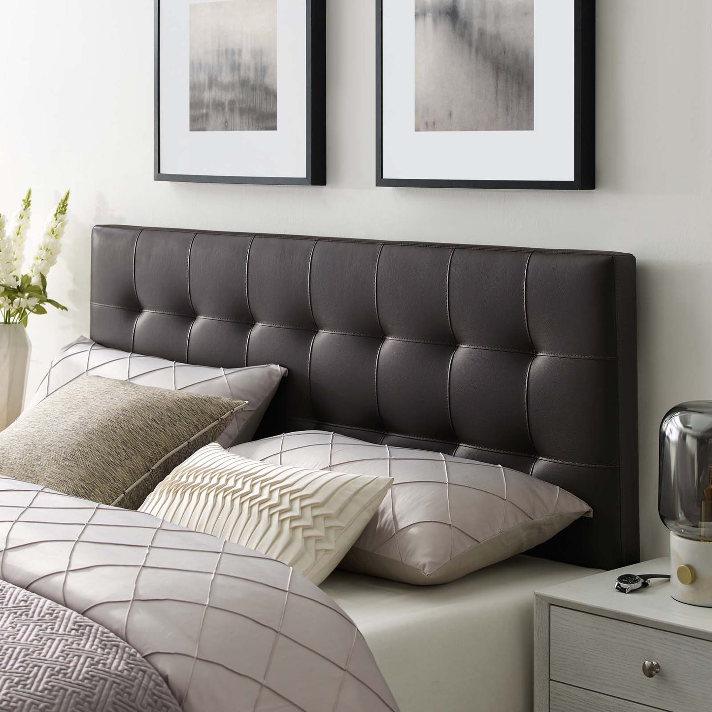 Lily Queen Upholstered Vinyl Headboard Brown MOD-5130-BRN
