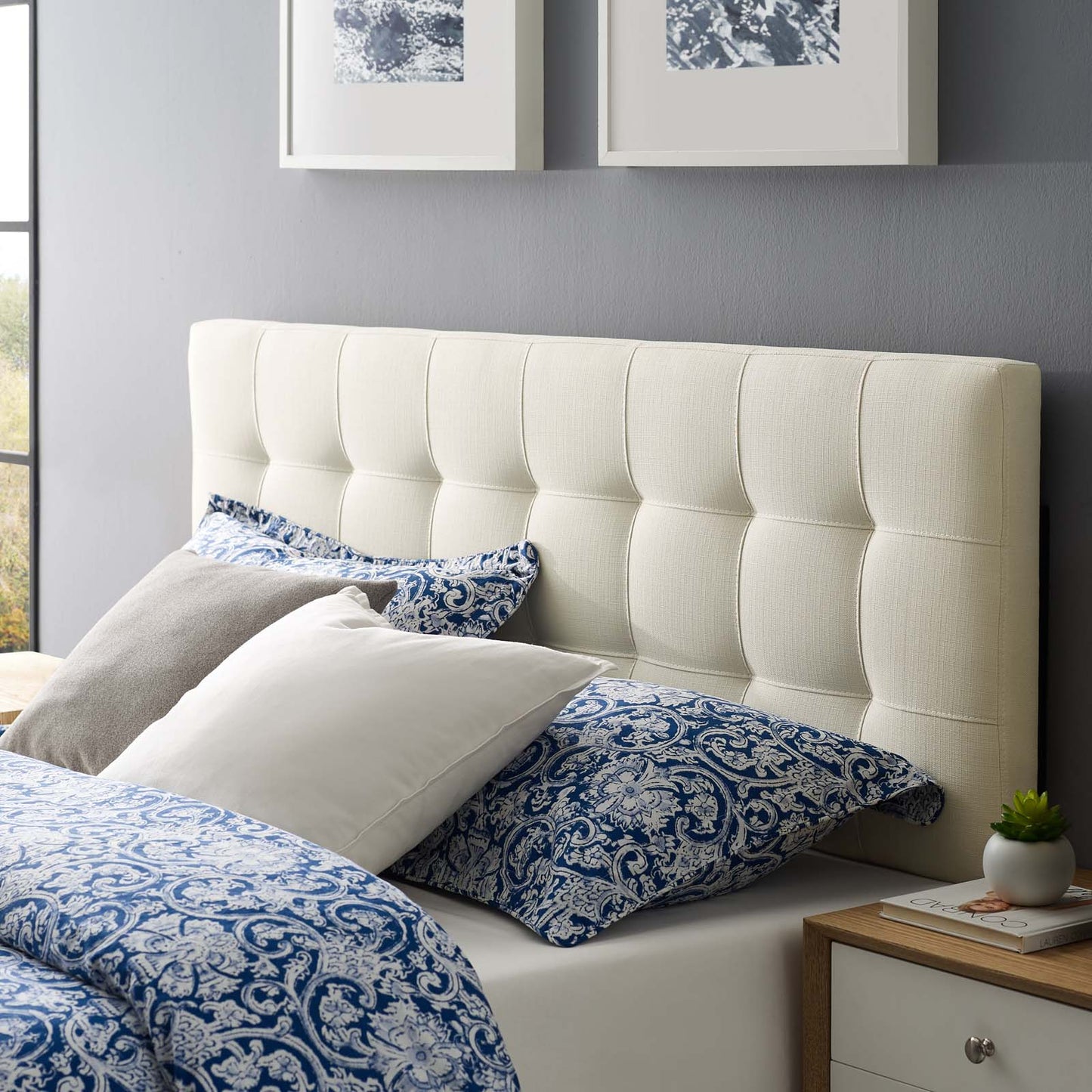 Lily Upholstered Fabric and Vinyl Headboard - Full, Queen, King Options