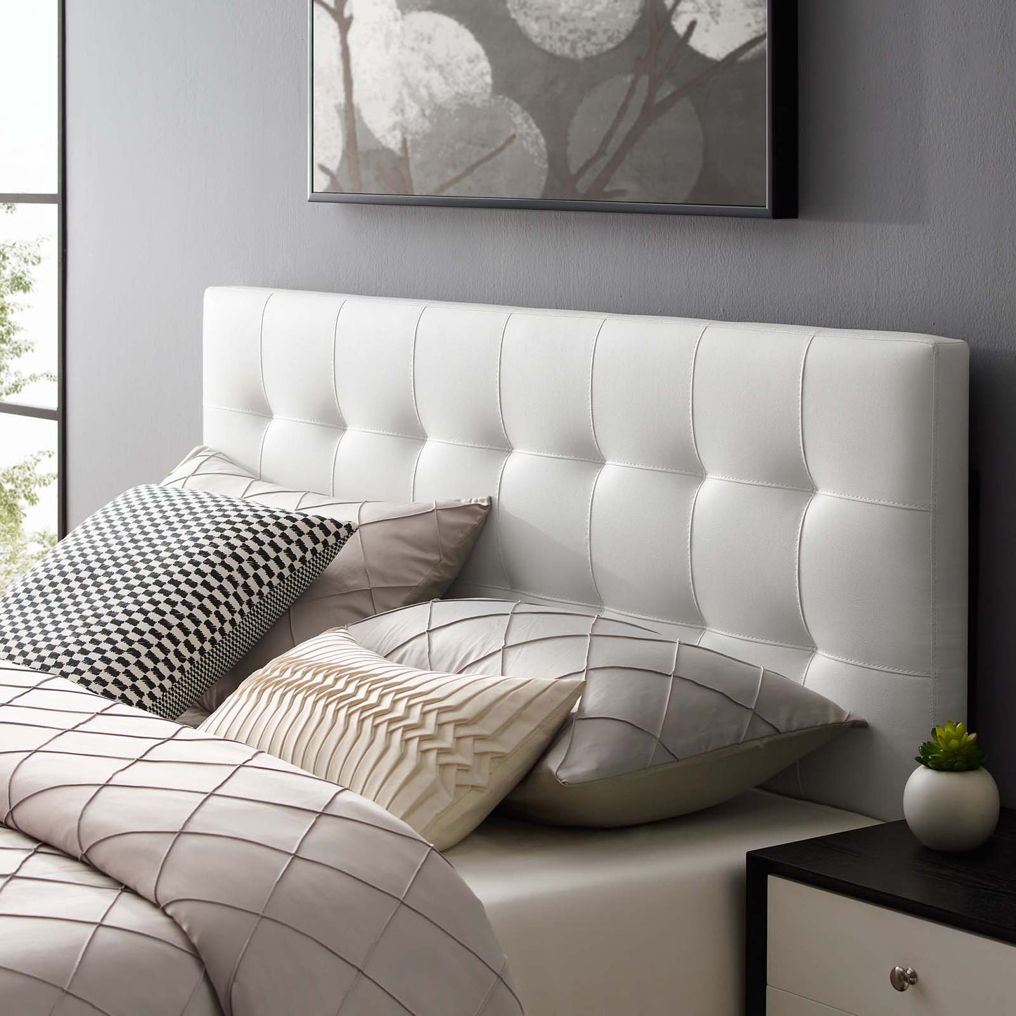 Lily Upholstered Fabric and Vinyl Headboard - Full, Queen, King Options