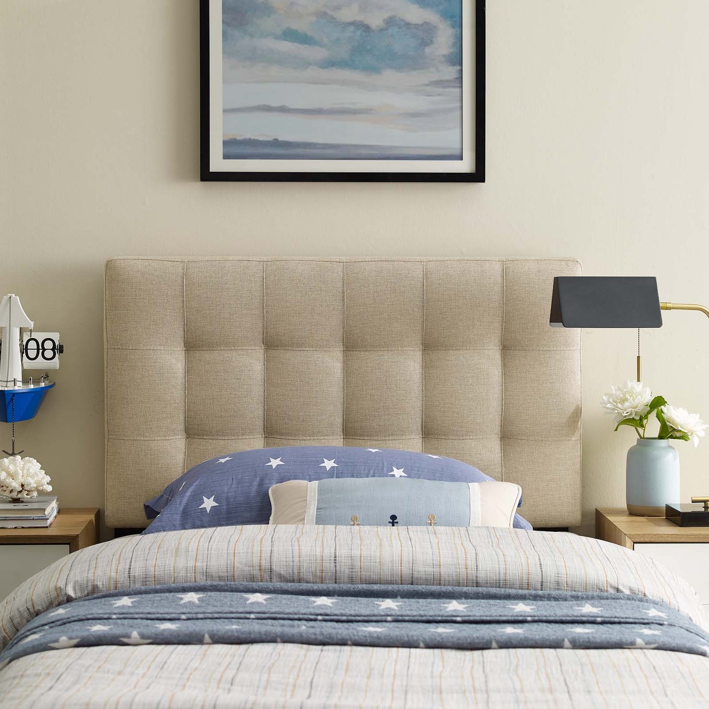 Lily Upholstered Fabric and Vinyl Headboard - Full, Queen, King Options