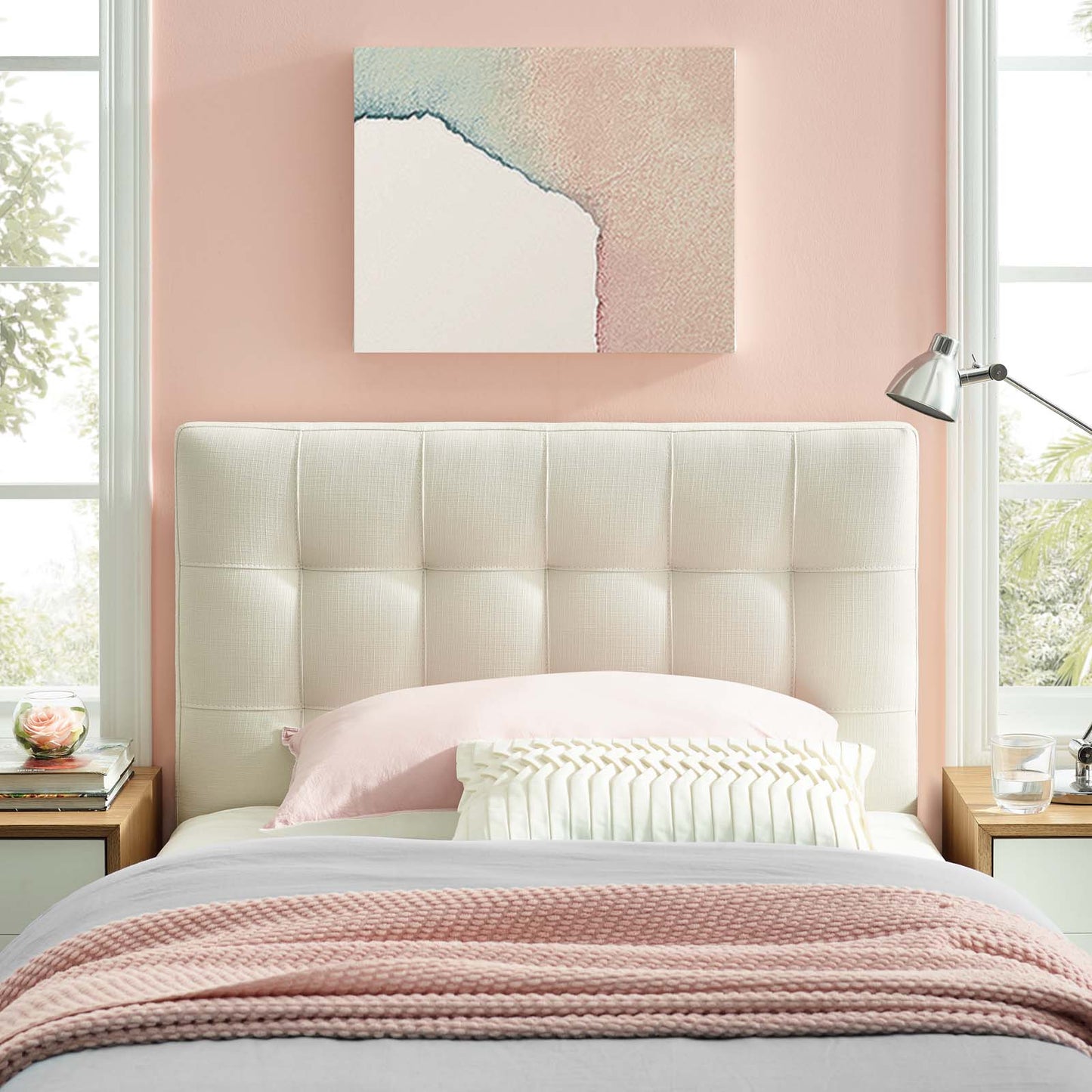 Lily Upholstered Fabric and Vinyl Headboard - Full, Queen, King Options