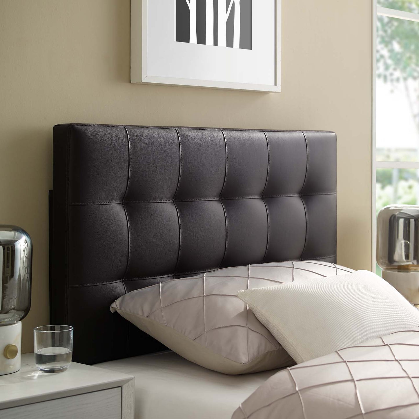 Lily Upholstered Fabric and Vinyl Headboard - Full, Queen, King Options