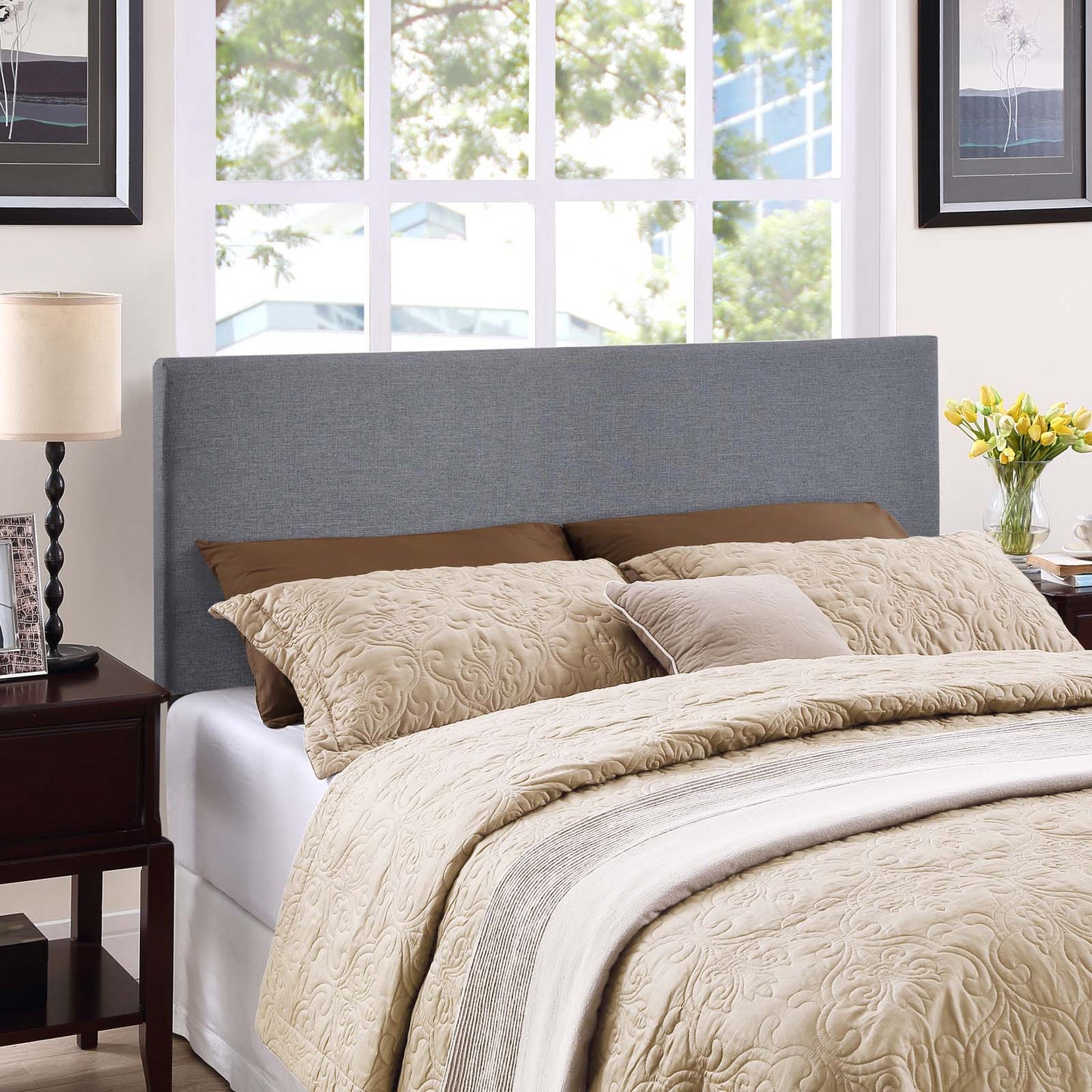 Region Upholstered Fabric Headboard with Nailhead Detail