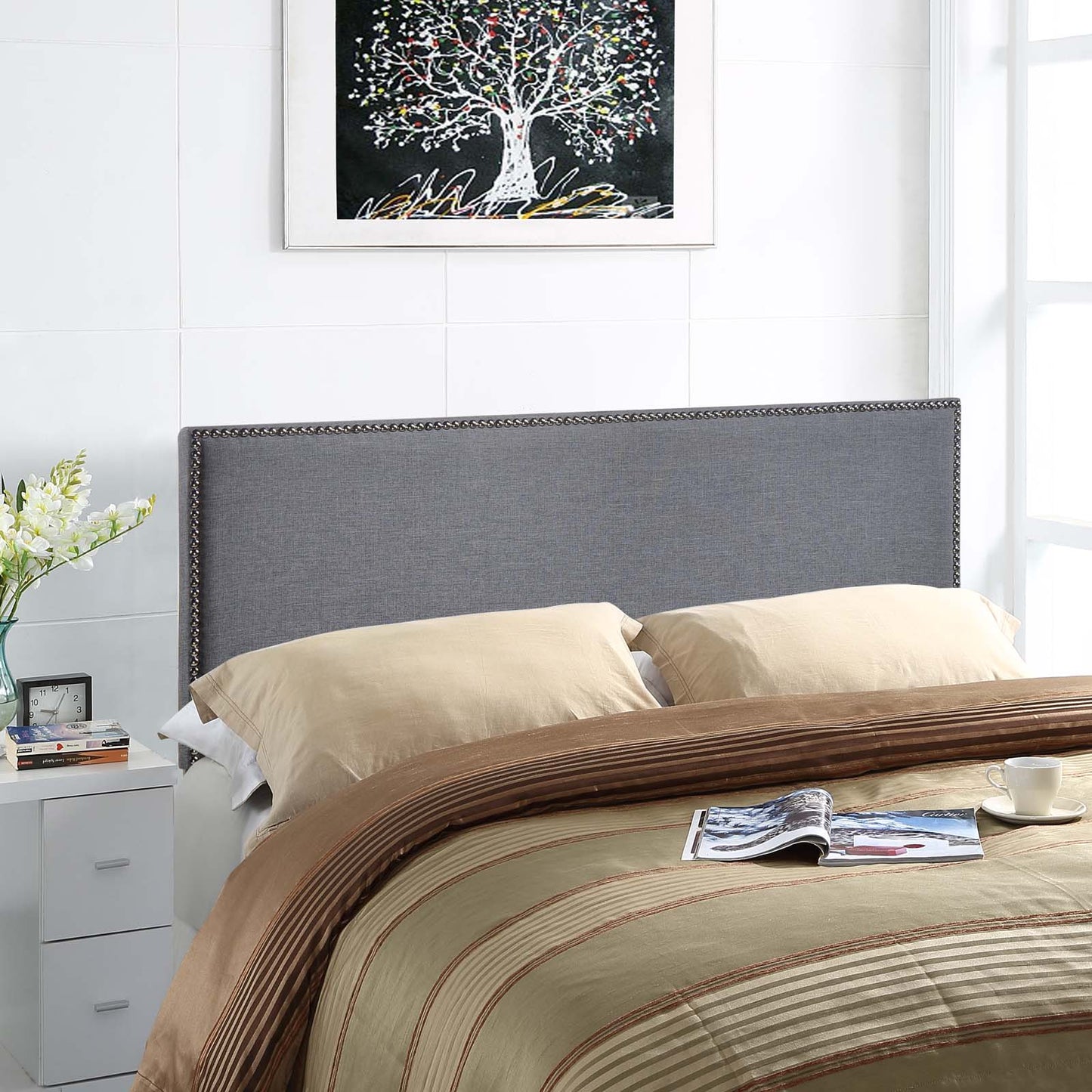 Region Nailhead Queen Upholstered Headboard Smoke MOD-5215-SMK