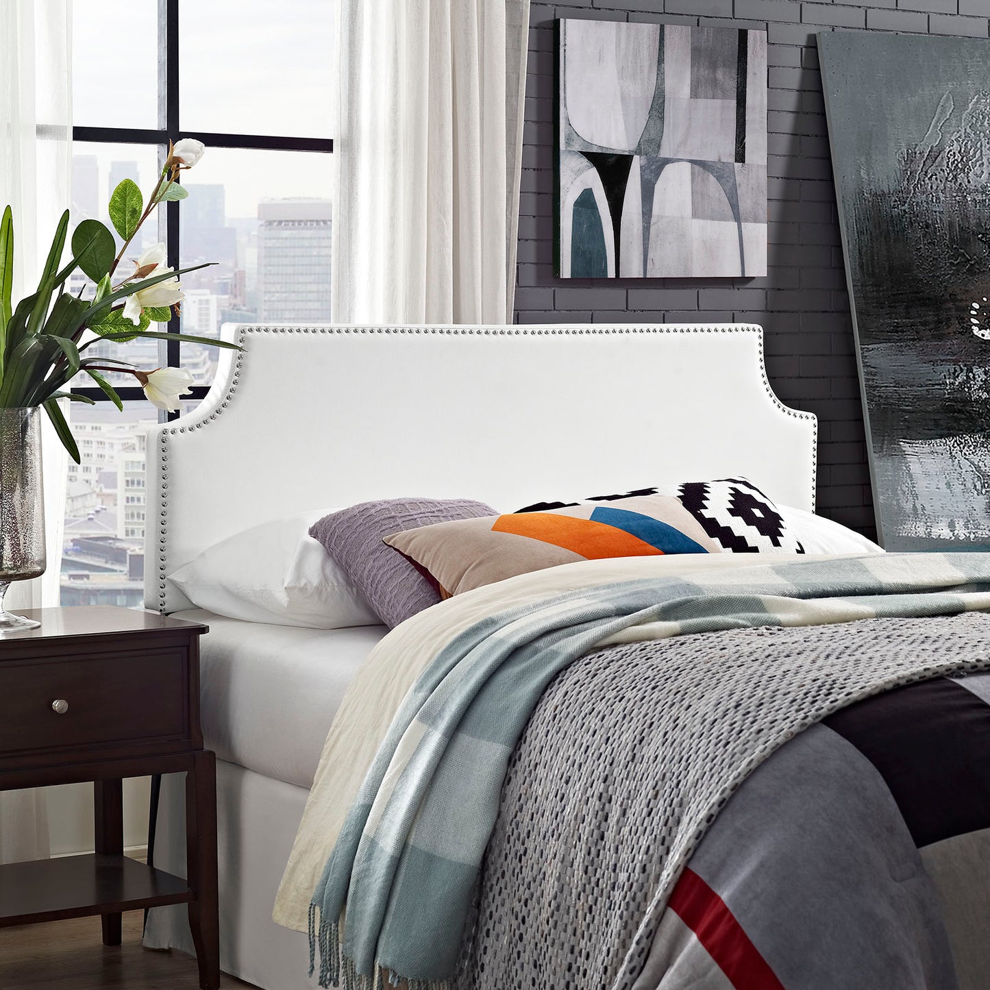 Laura Queen Upholstered Vinyl Headboard White MOD-5393-WHI