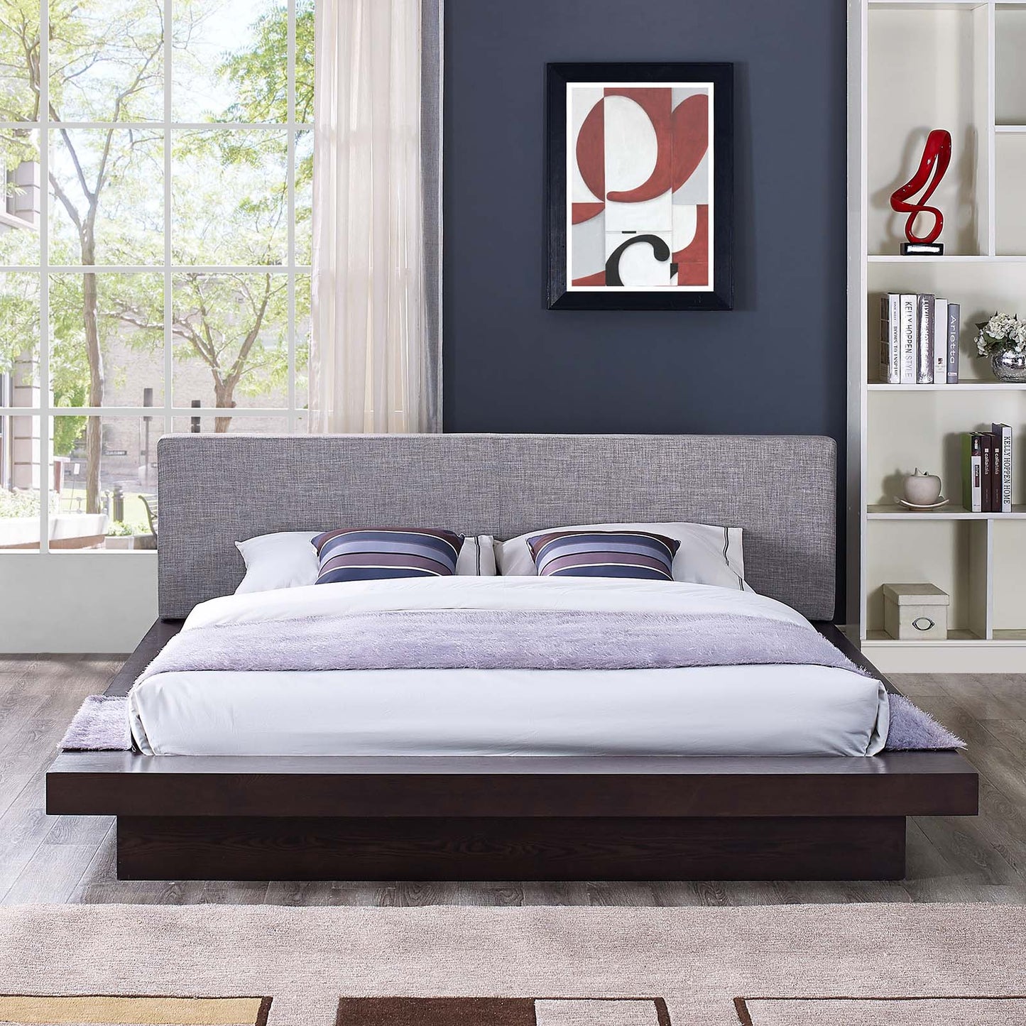 Freja Queen Fabric Platform Bed Cappuccino Gray MOD-5721-CAP-GRY-SET