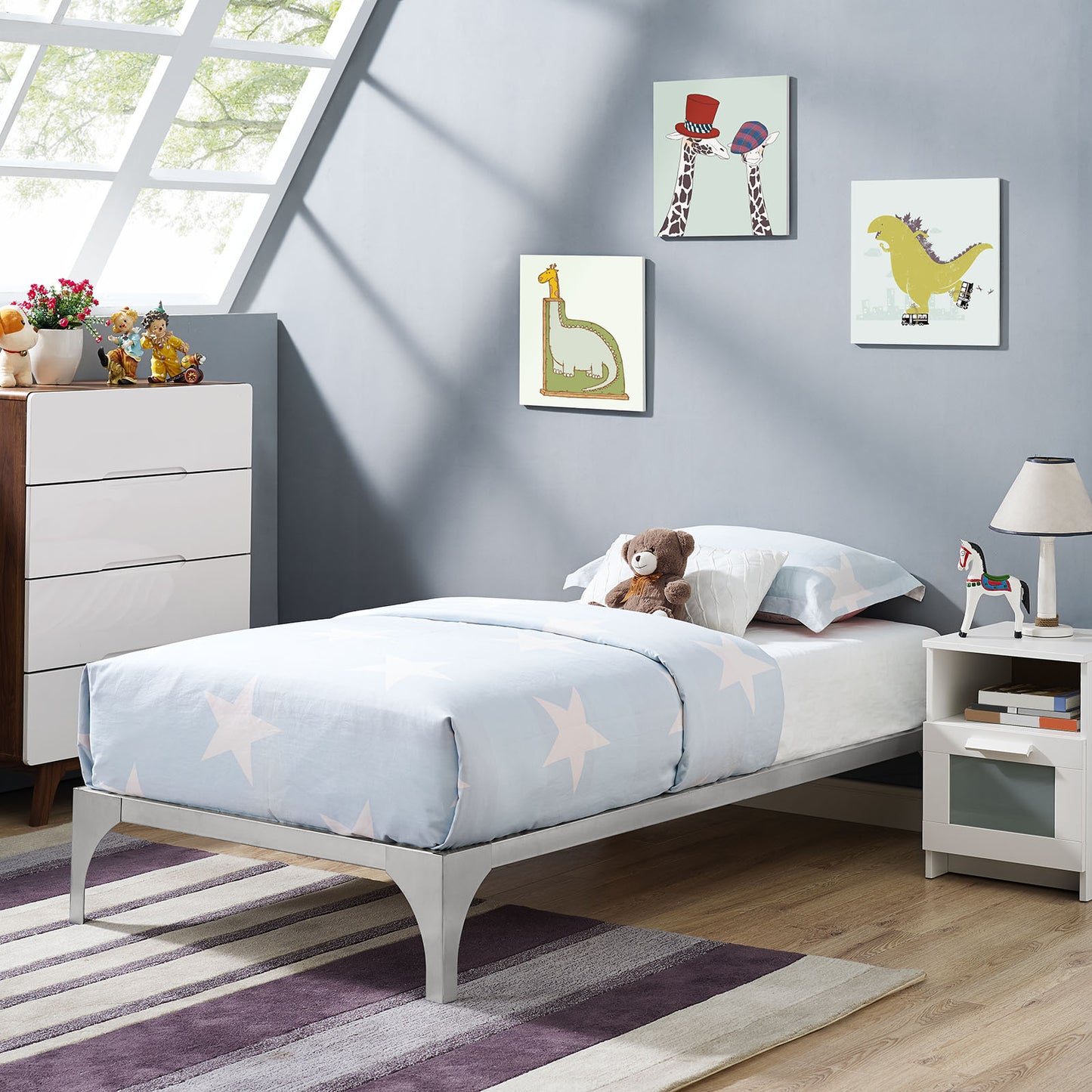 Ollie Twin Bed Frame Silver MOD-5747-SLV