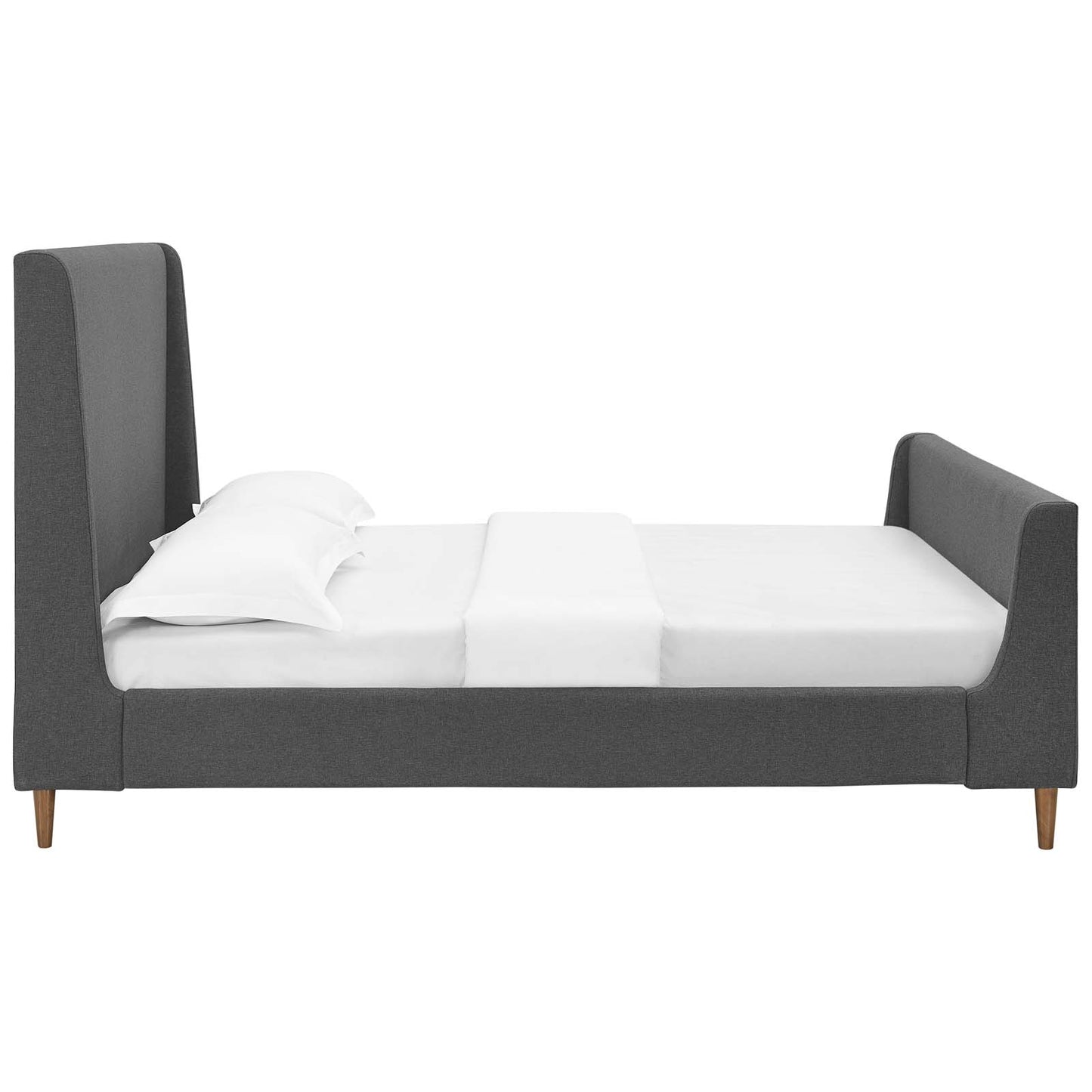 Aubree Queen Upholstered Fabric Sleigh Platform Bed Gray MOD-5824-GRY
