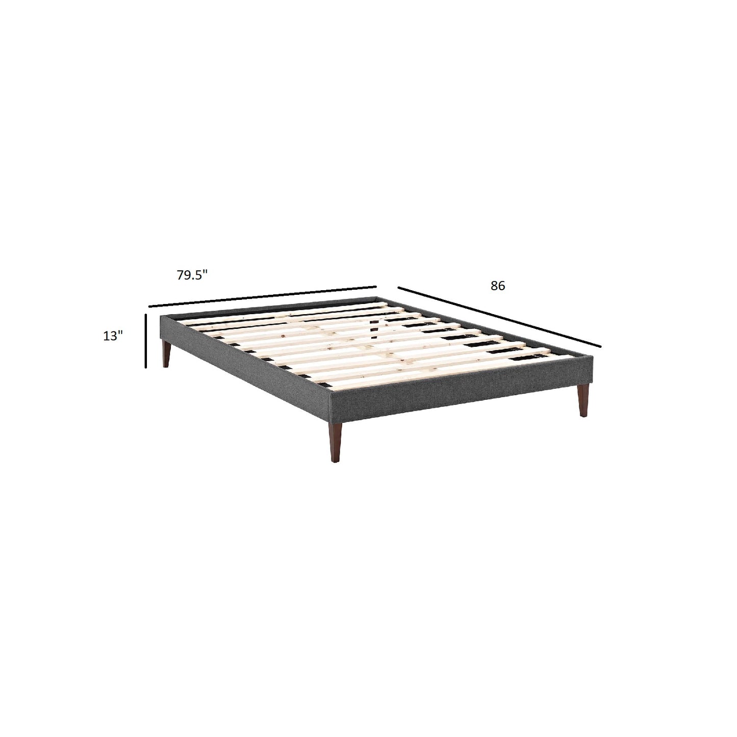 Tessie King Fabric Bed Frame with Squared Tapered Legs Gray MOD-5901-GRY
