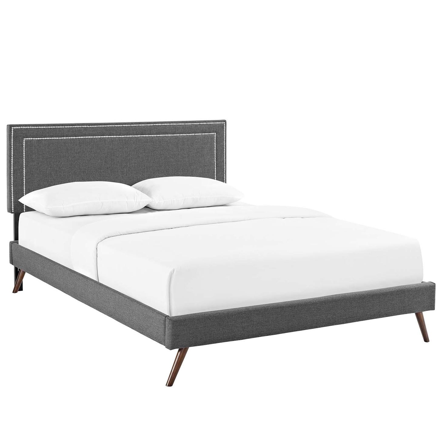 Virginia Queen Fabric Platform Bed with Round Splayed Legs Gray MOD-5915-GRY