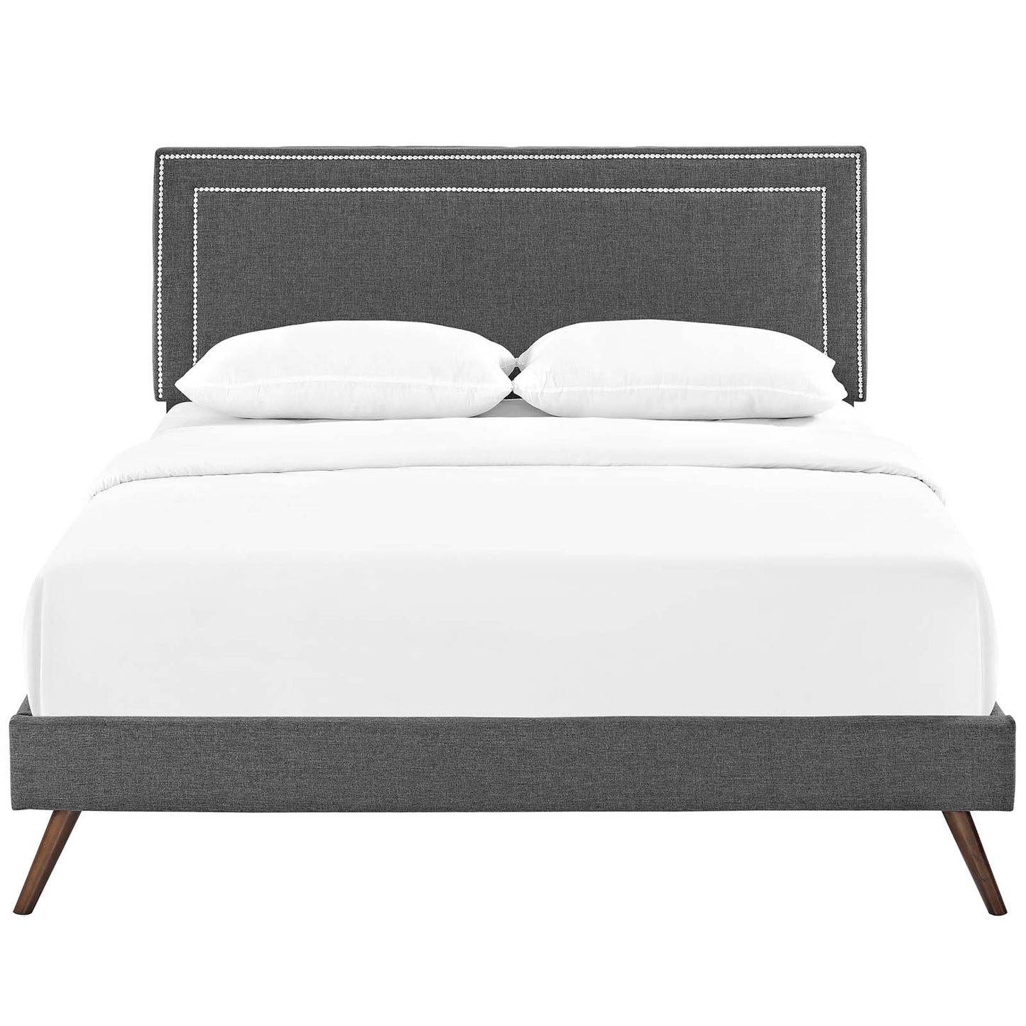 Virginia Queen Fabric Platform Bed with Round Splayed Legs Gray MOD-5915-GRY