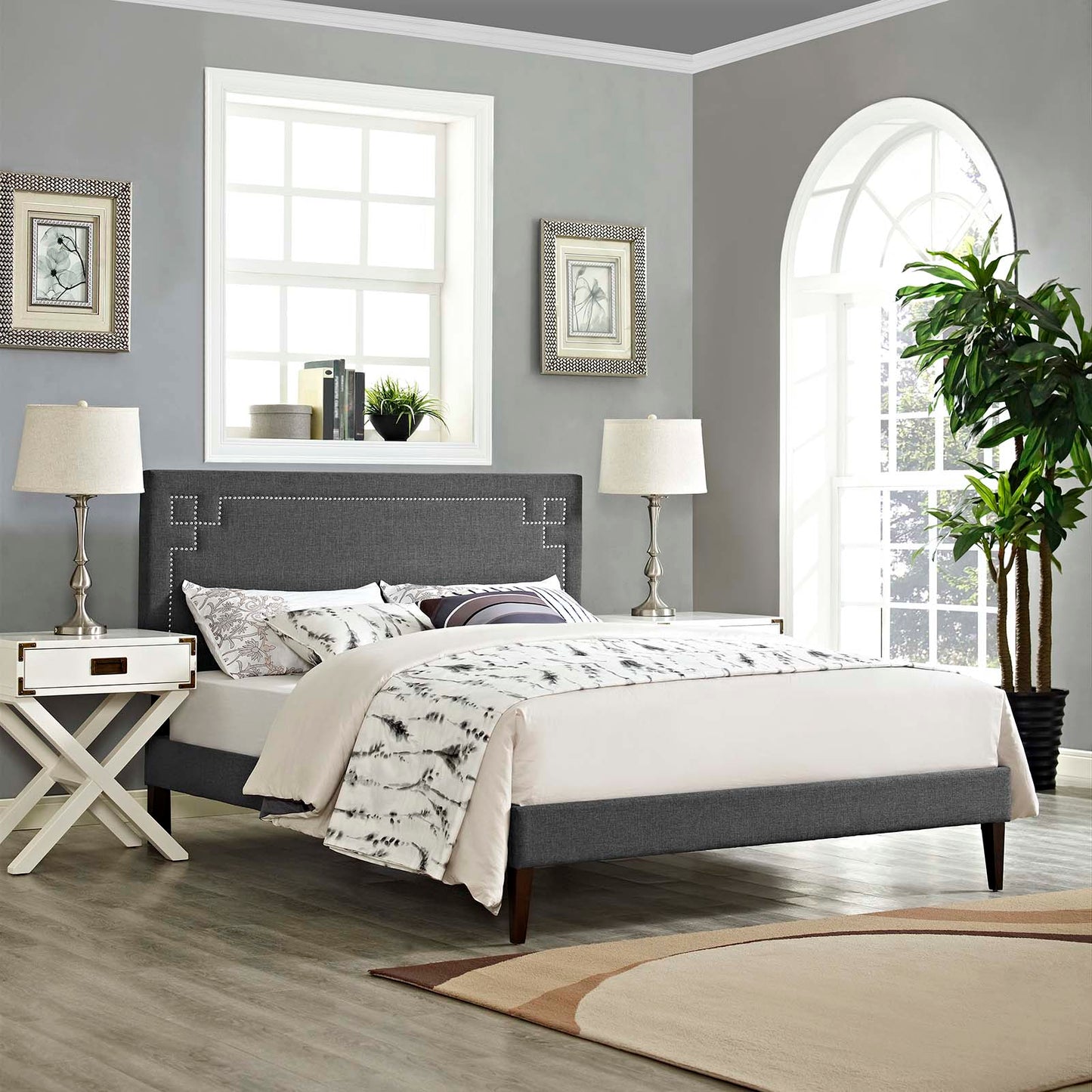 Ruthie Queen Fabric Platform Bed with Squared Tapered Legs Gray MOD-5939-GRY